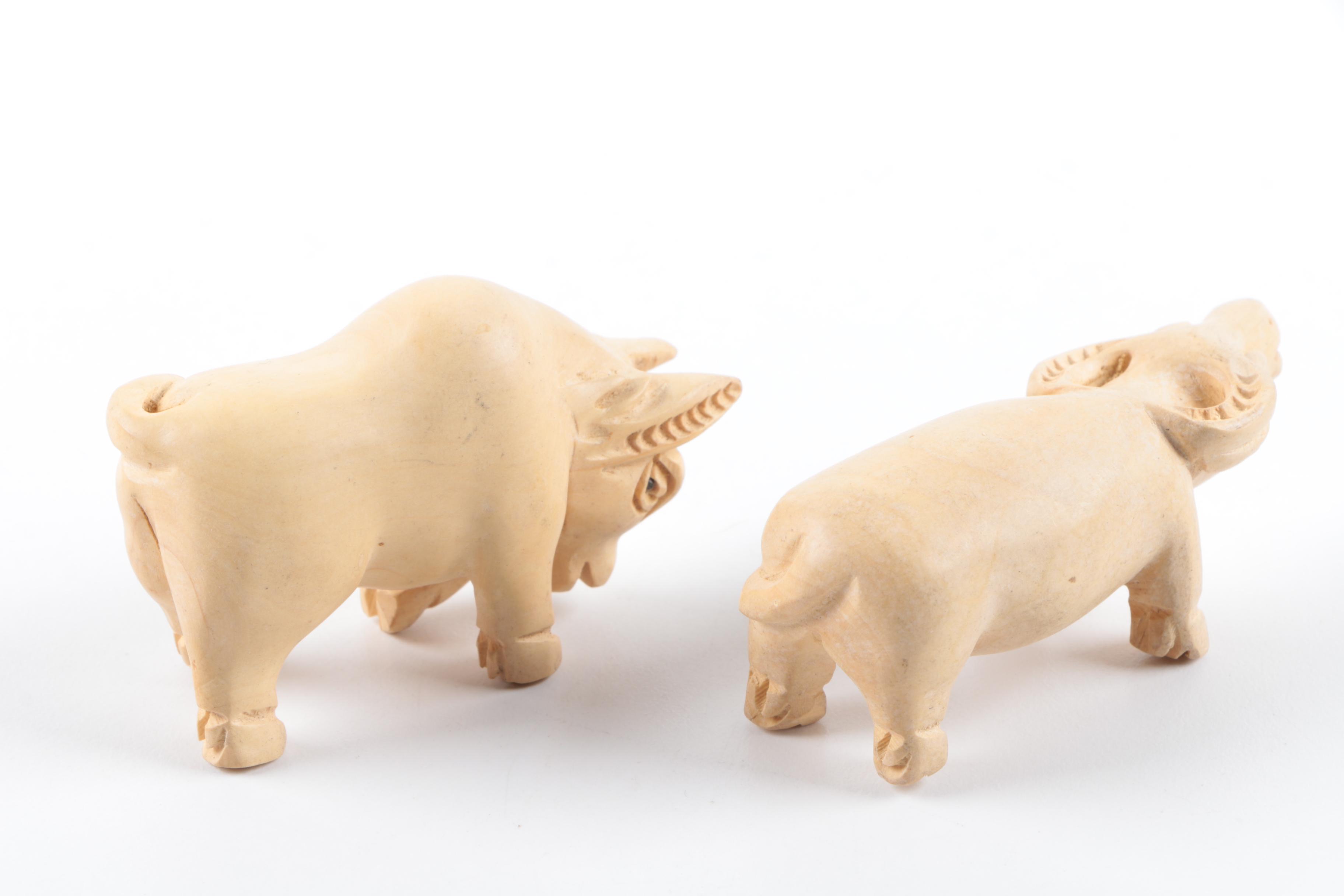 Hand-Carved Wood and Stone Animal Figurines
