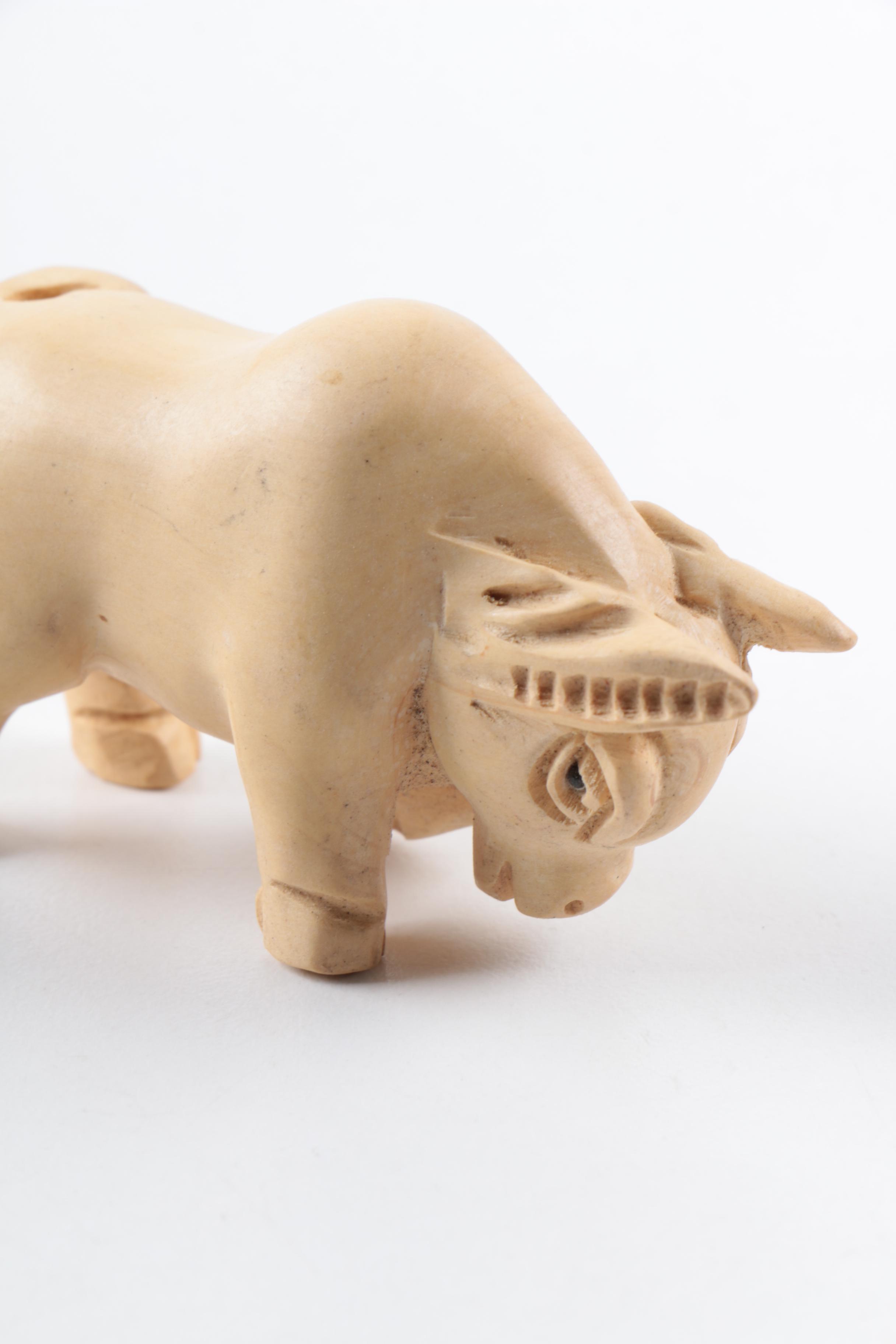 Hand-Carved Wood and Stone Animal Figurines
