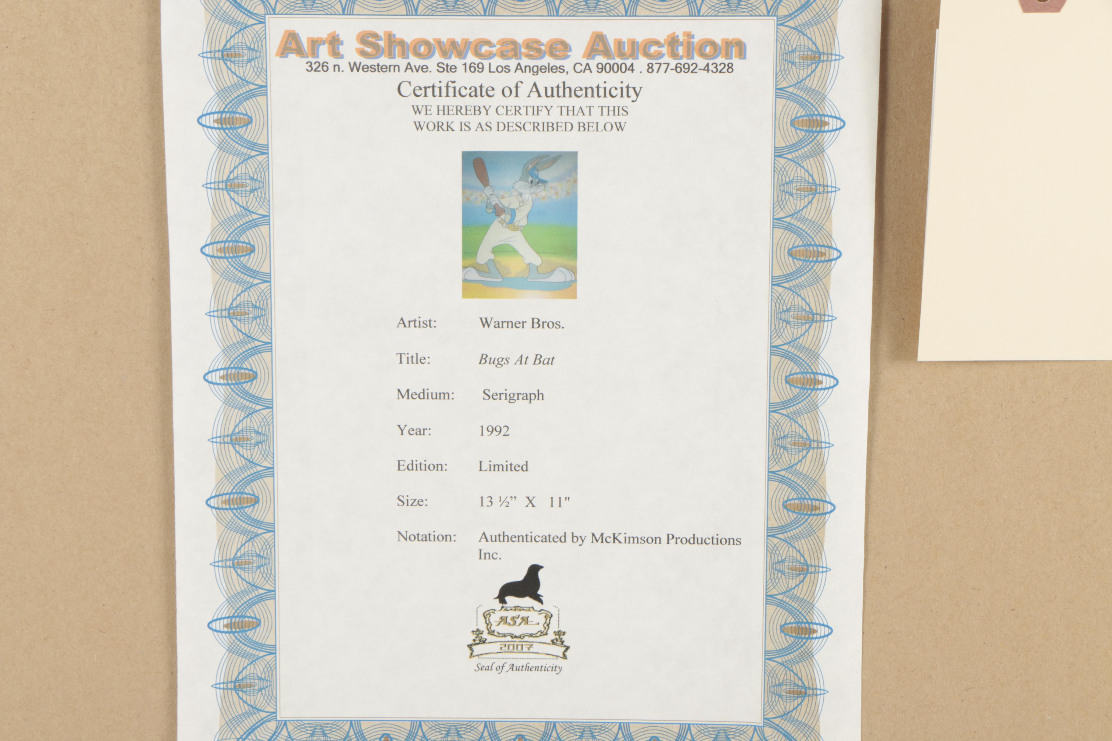 Warner Brothers Production Cel "Bugs at Bat"