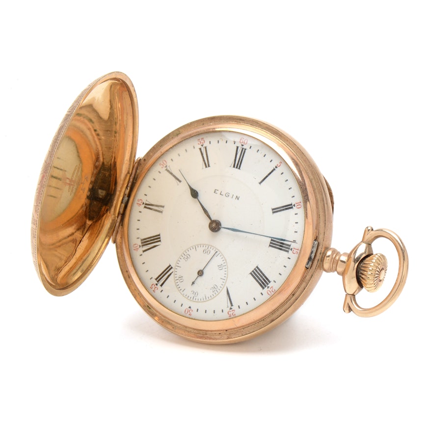 Antique Elgin Gold-Filled Full Hunting Engraved Pocket Watch