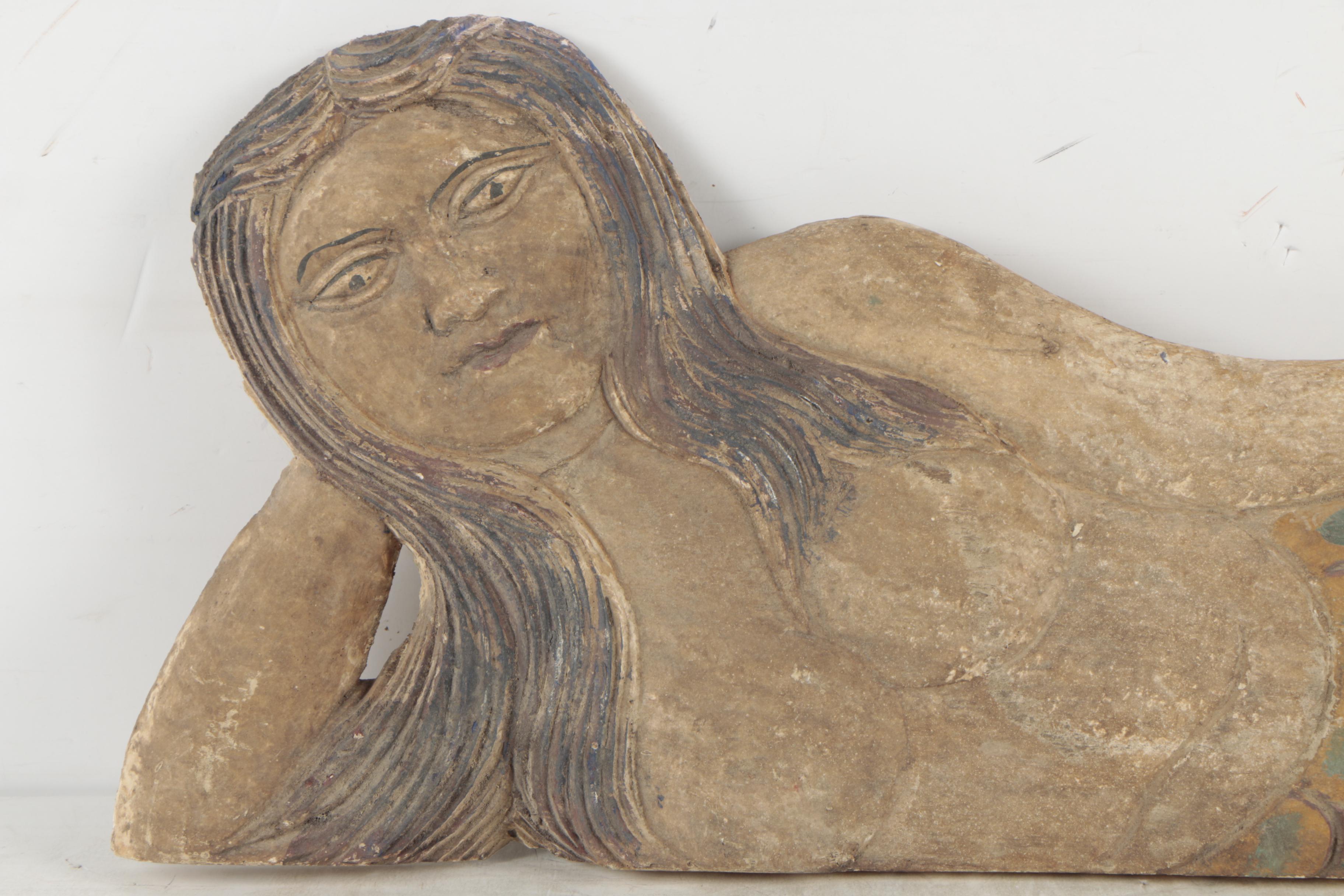 Carved Folk Art-Style Mermaid Sculpture