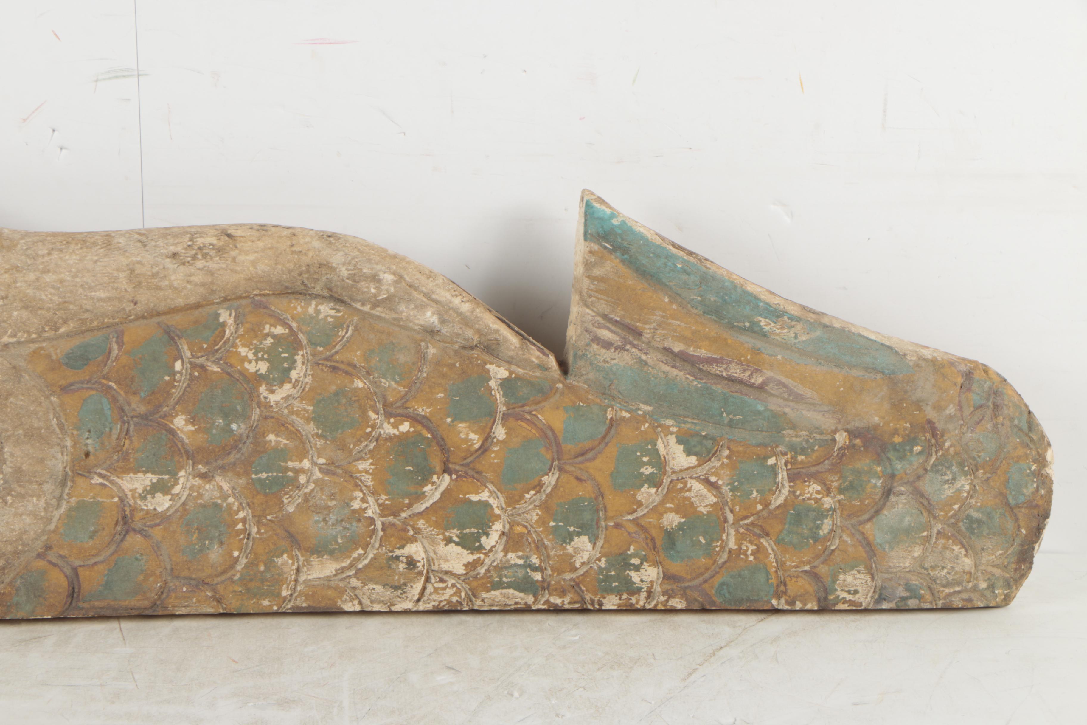 Carved Folk Art-Style Mermaid Sculpture