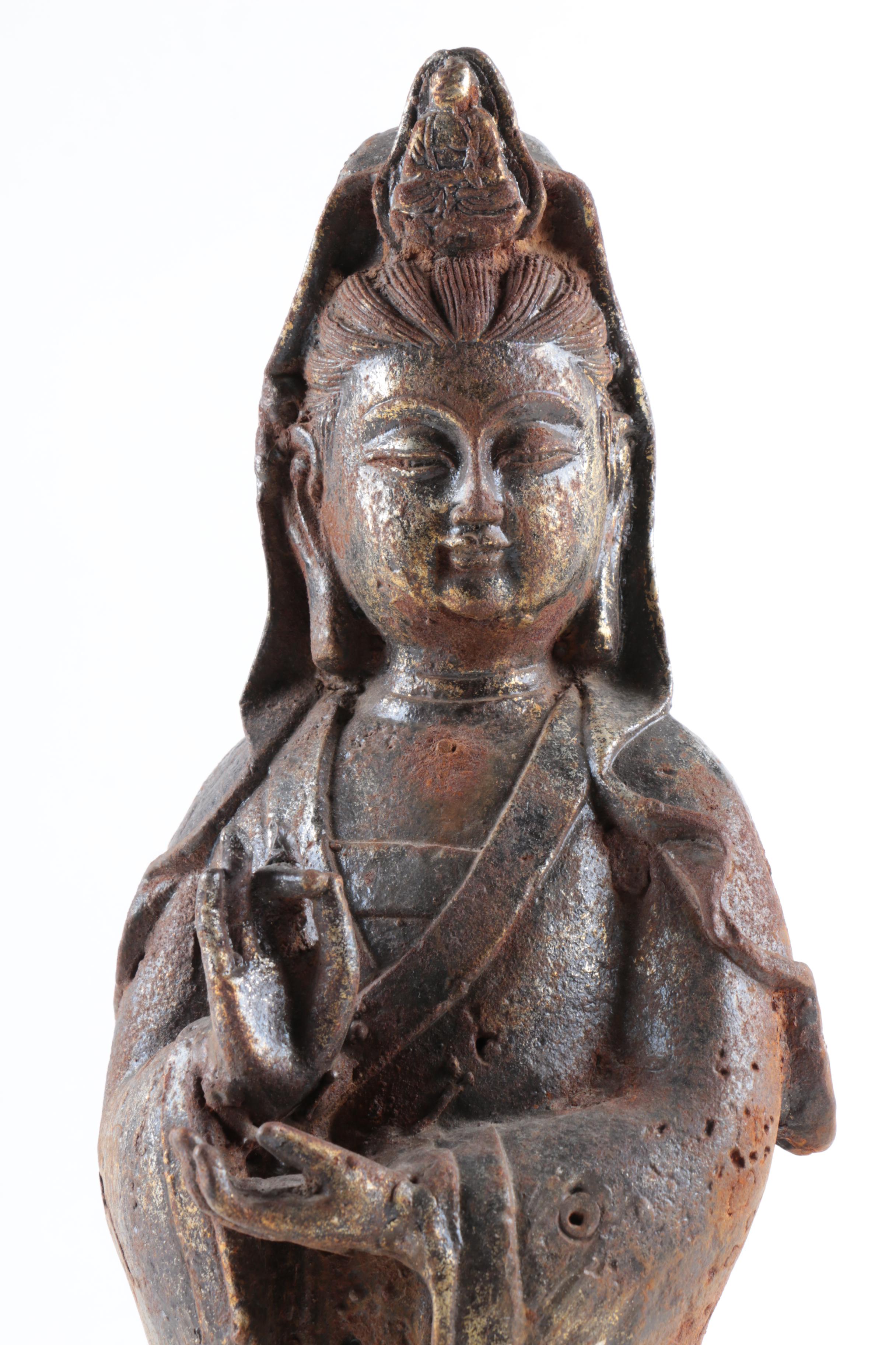 Antique Chinese Cast Iron Guanyin Statue
