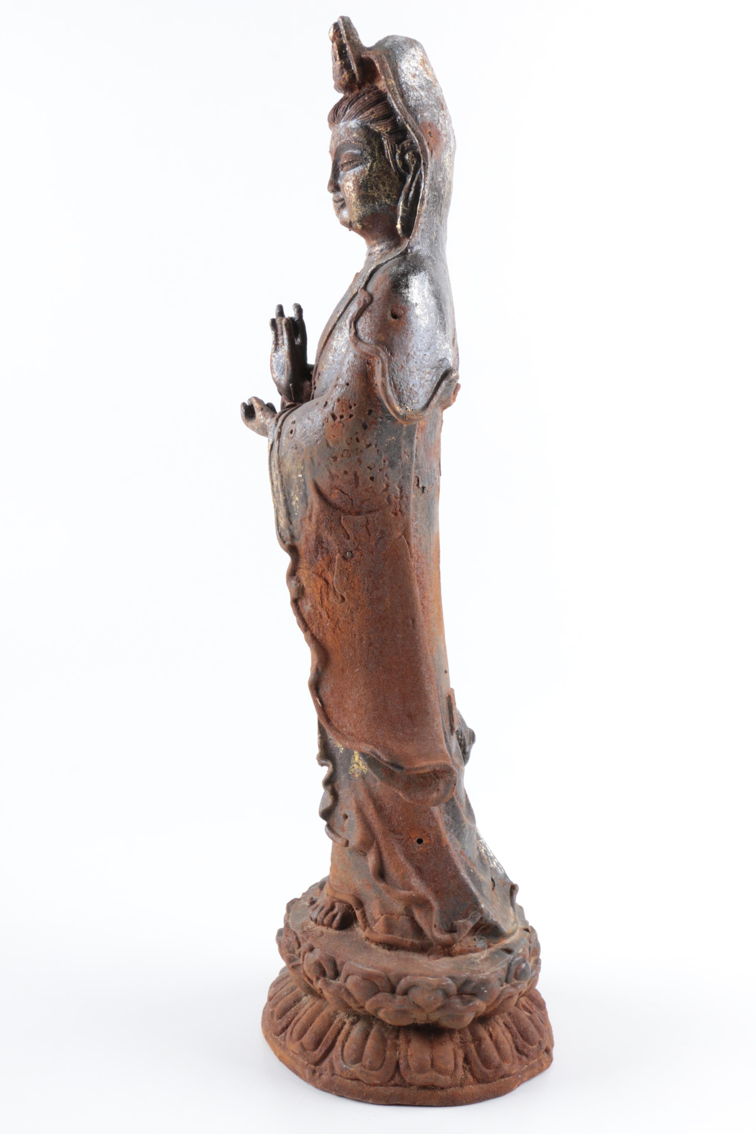 Antique Chinese Cast Iron Guanyin Statue