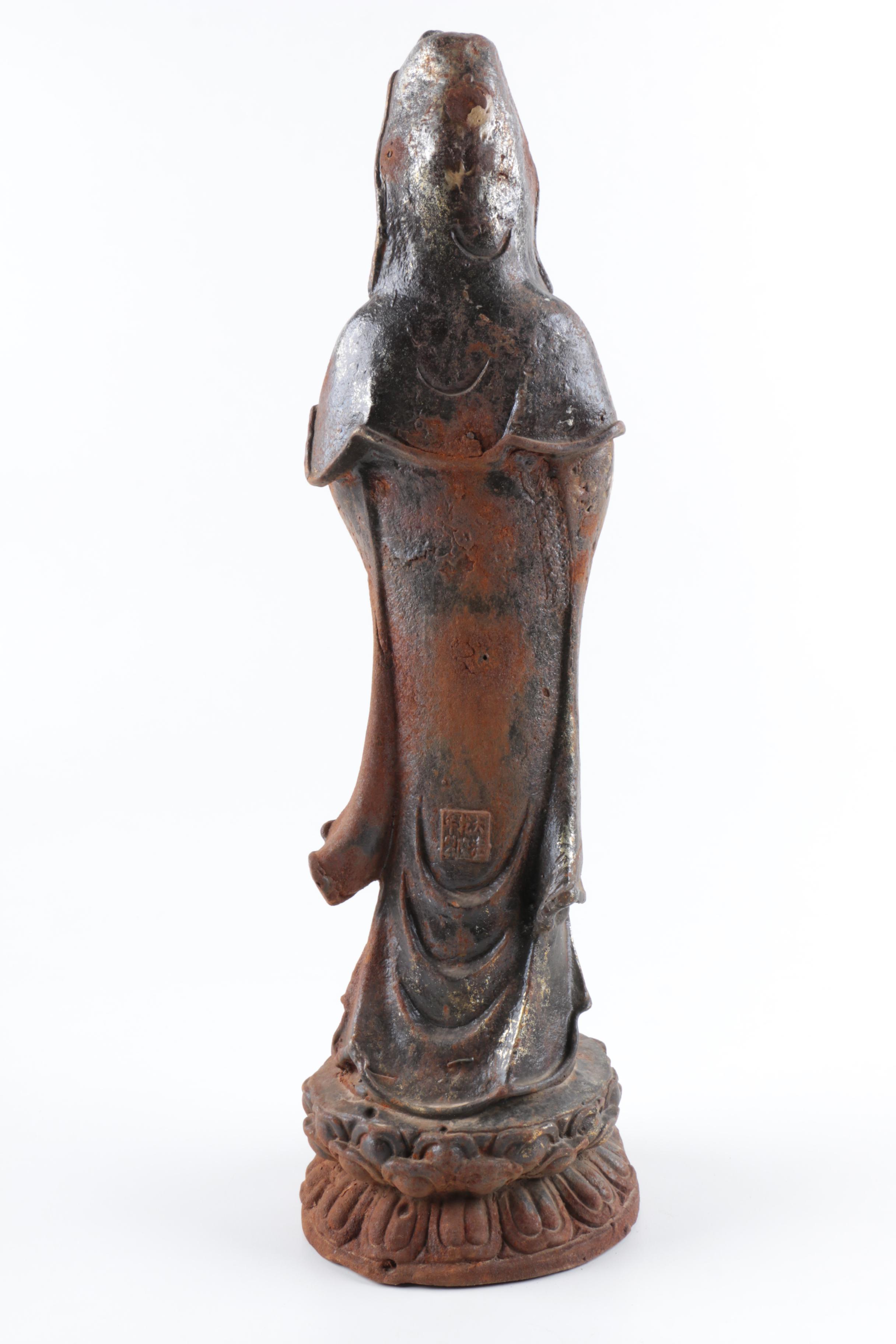 Antique Chinese Cast Iron Guanyin Statue