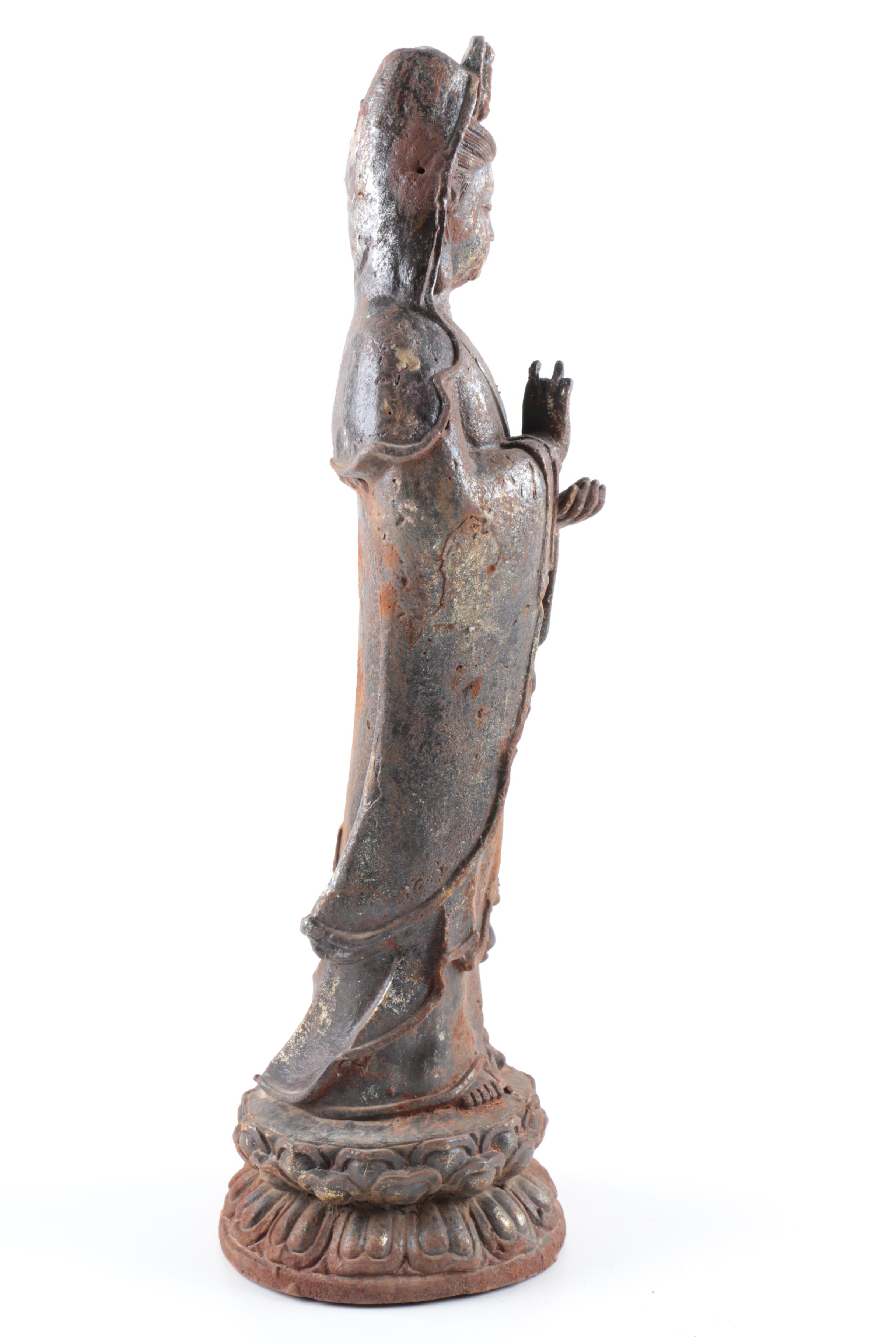 Antique Chinese Cast Iron Guanyin Statue