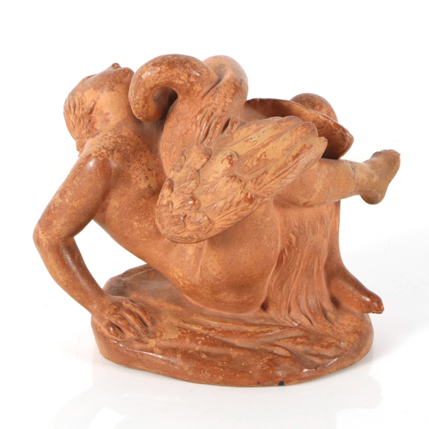Terracotta Sculpture After Jean-Jacques Feuchère "Leda and the Swan"