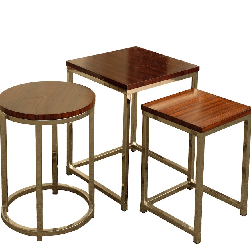 Three Rosewood and Chrome Tables