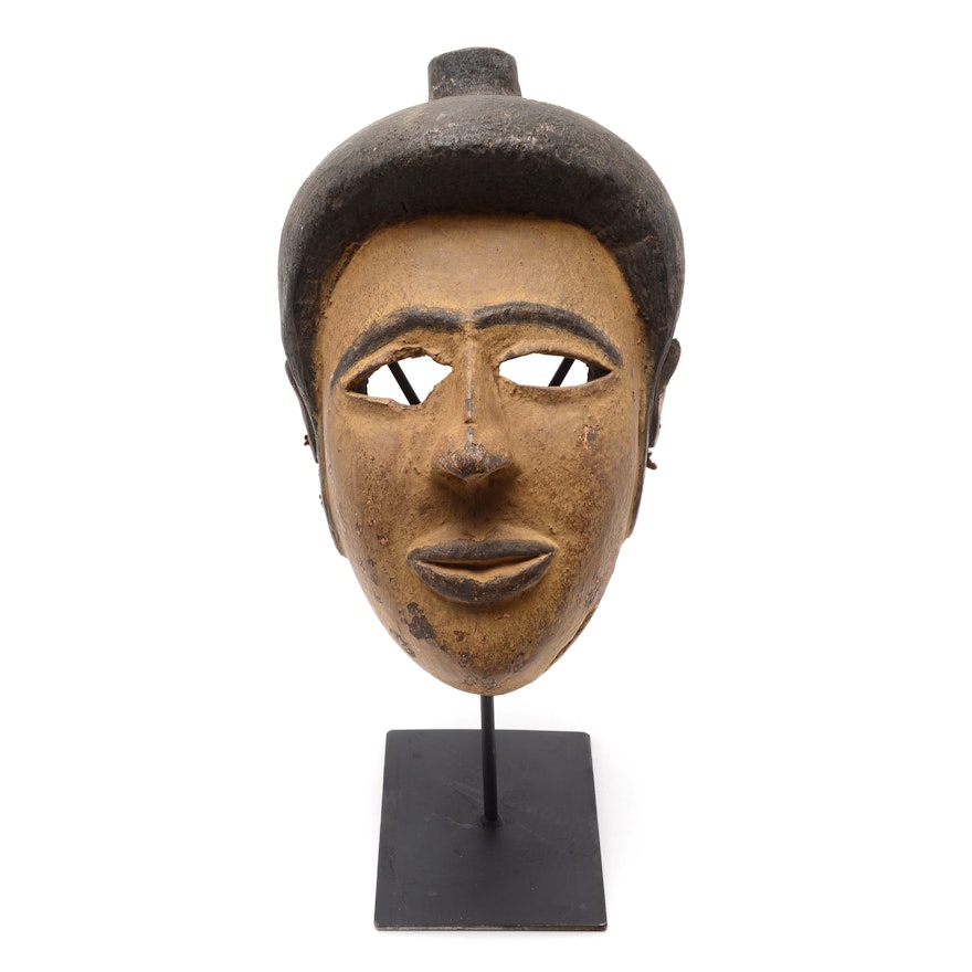 Circa 1930 Carved African Ekoi Painted and Carved Face Mask