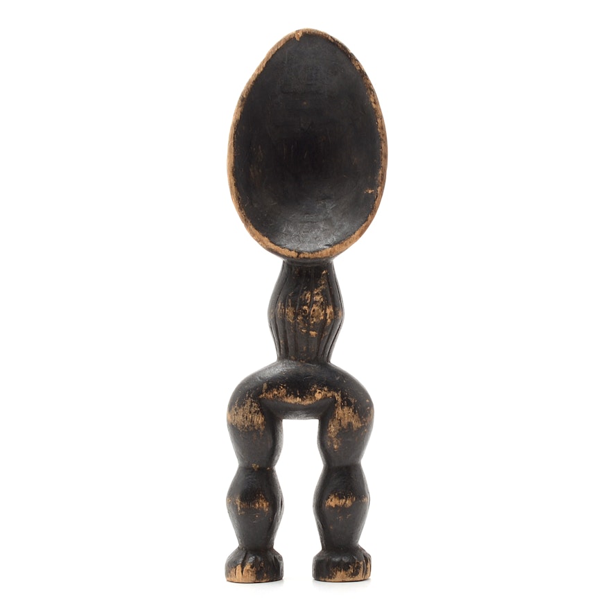 20th Century African "Dan" Ceremonial Anthropomorphic Carved Wooden Spoon