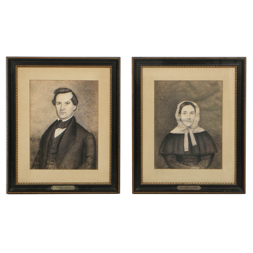 Pair of American School Portraits of John and Elizabeth Myers
