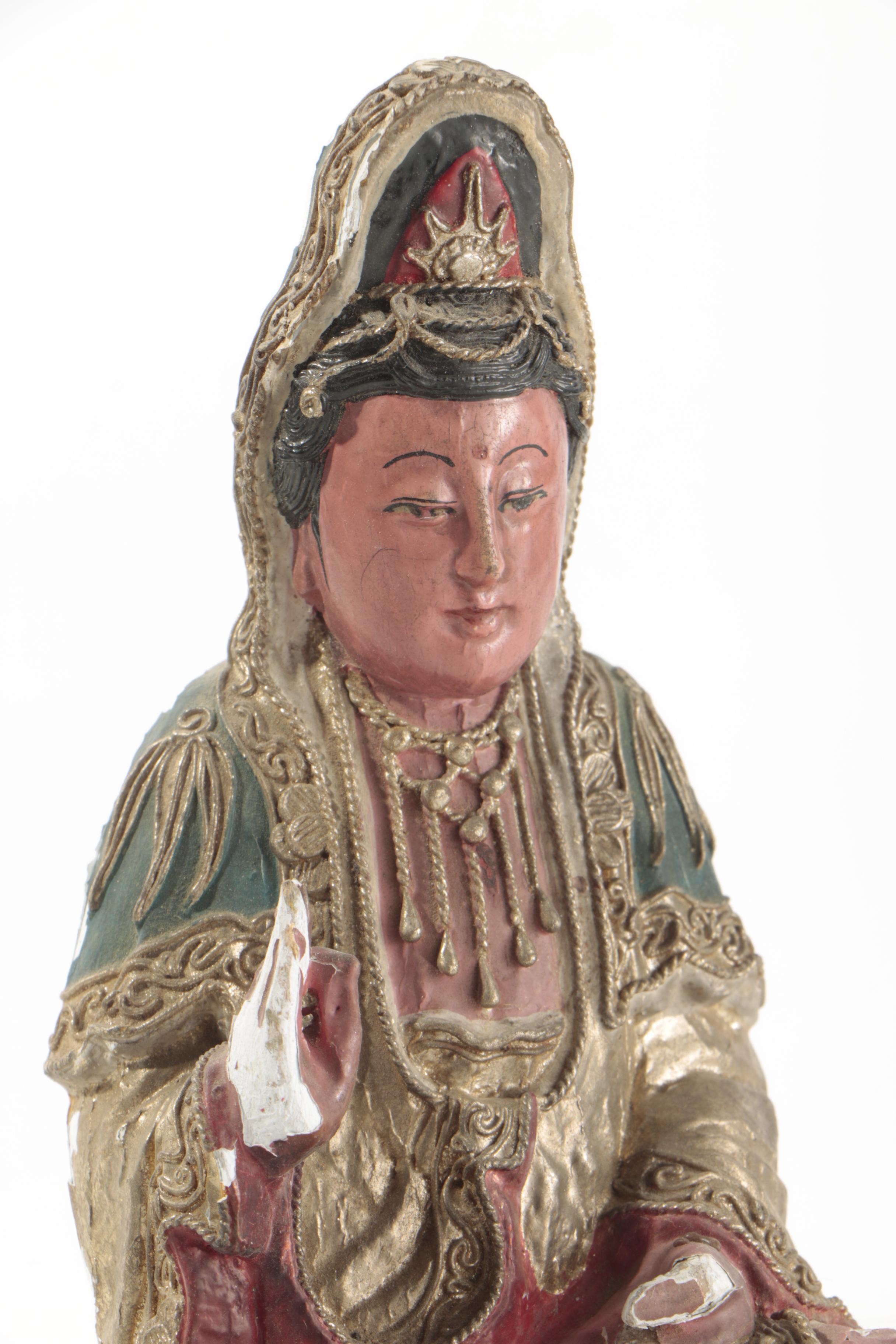 Chinese Painted Ceramic Guanyin Figure