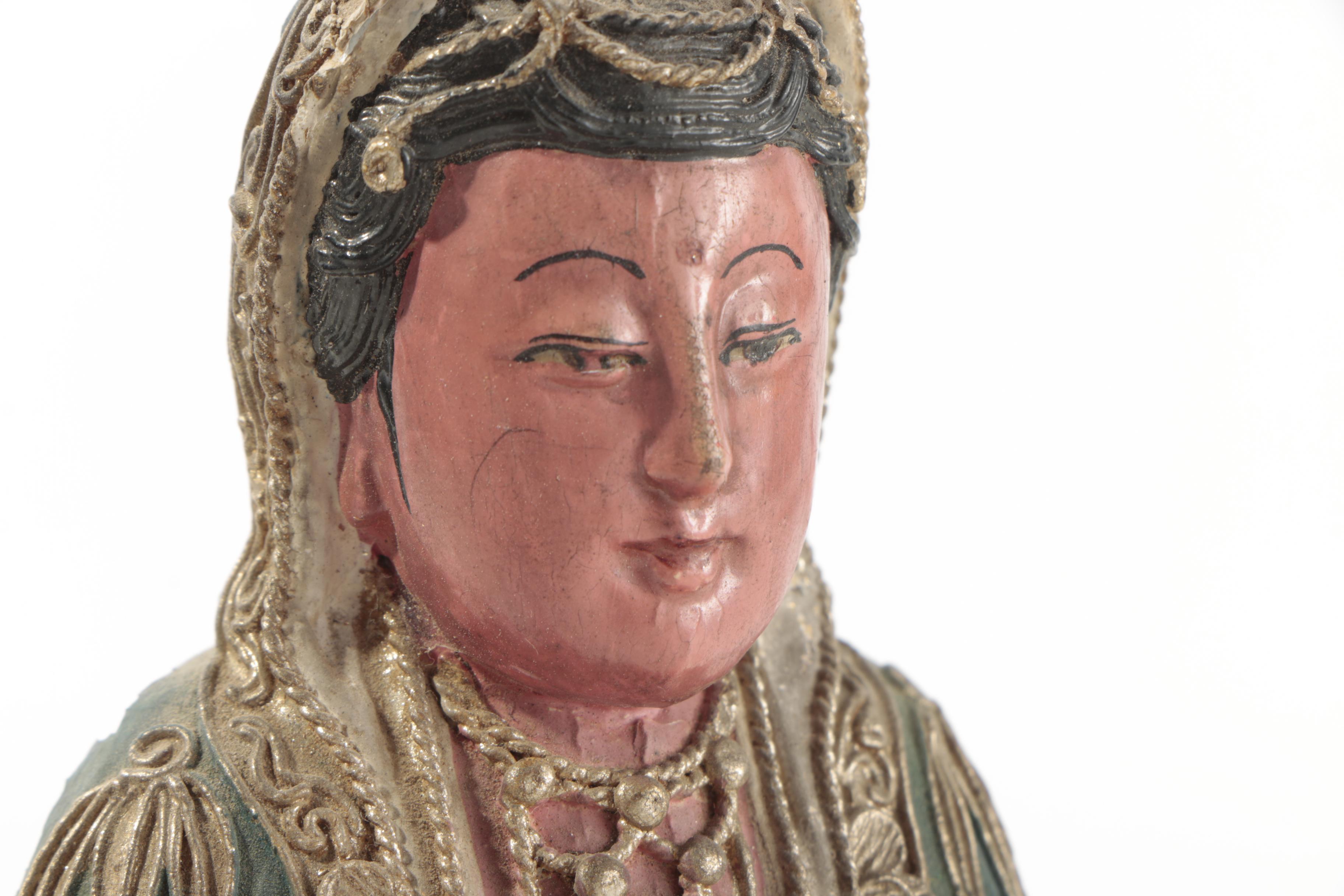 Chinese Painted Ceramic Guanyin Figure