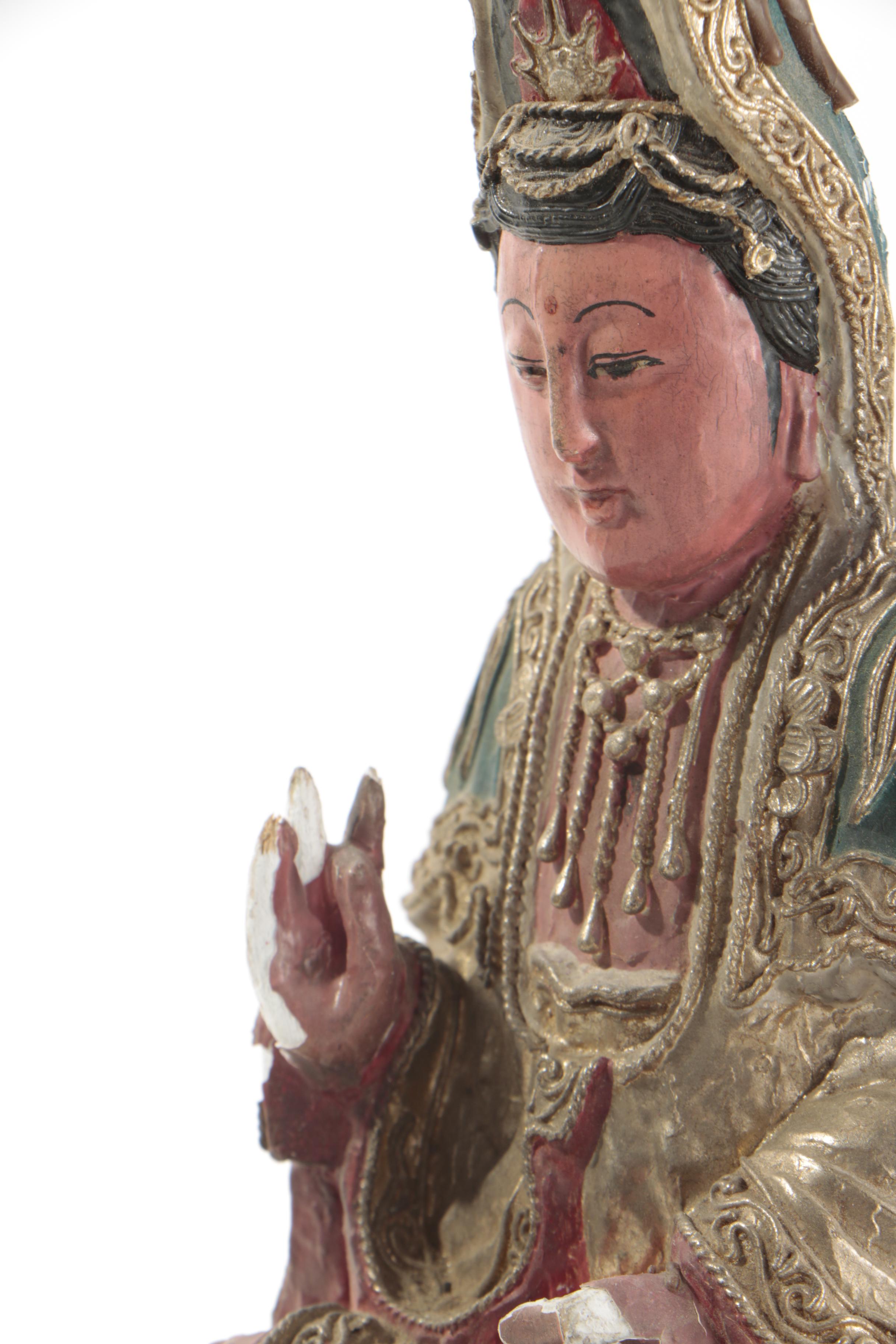 Chinese Painted Ceramic Guanyin Figure