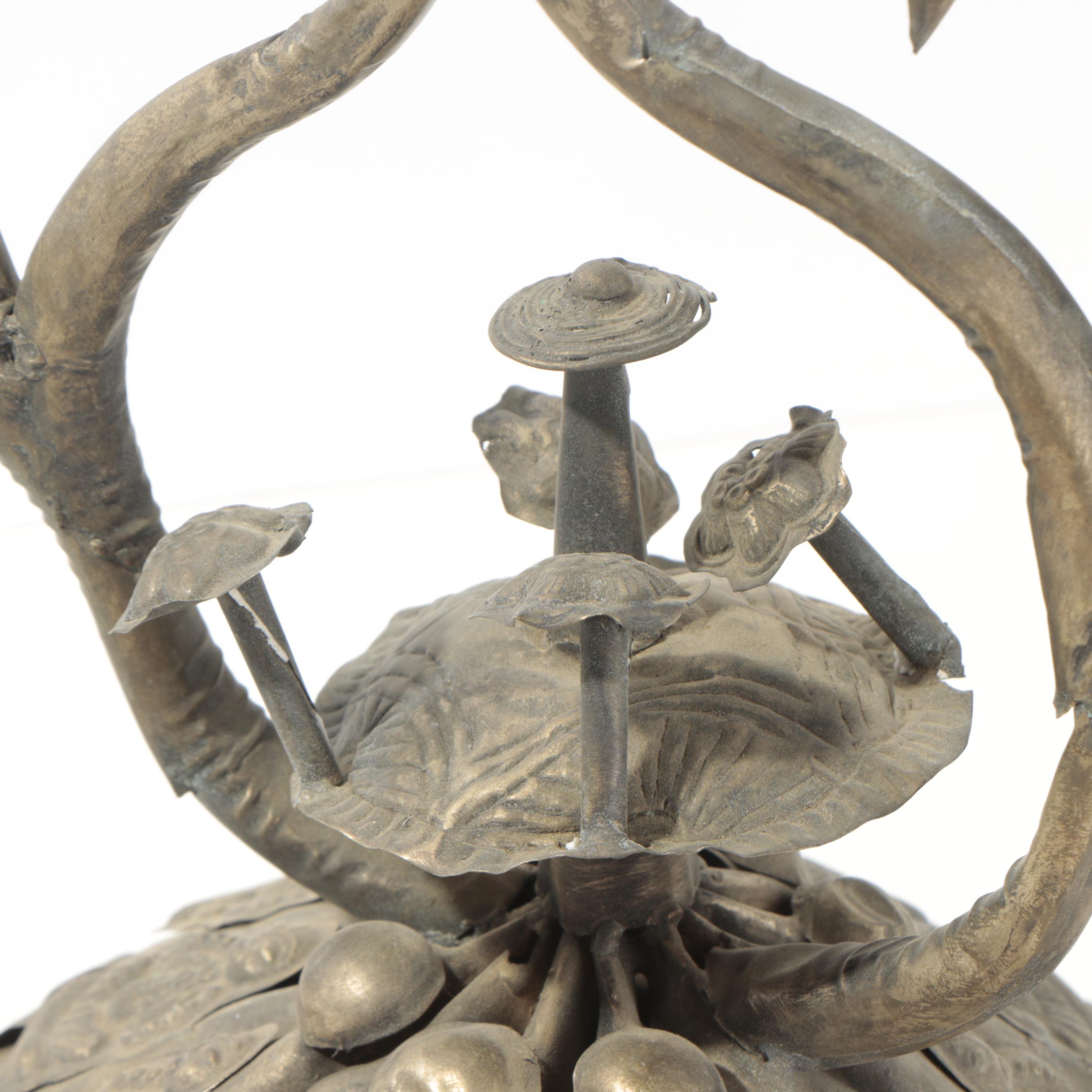 Chinese Miao-Style Silver Tone Metal Hat With Medallion and Charm Embellishments