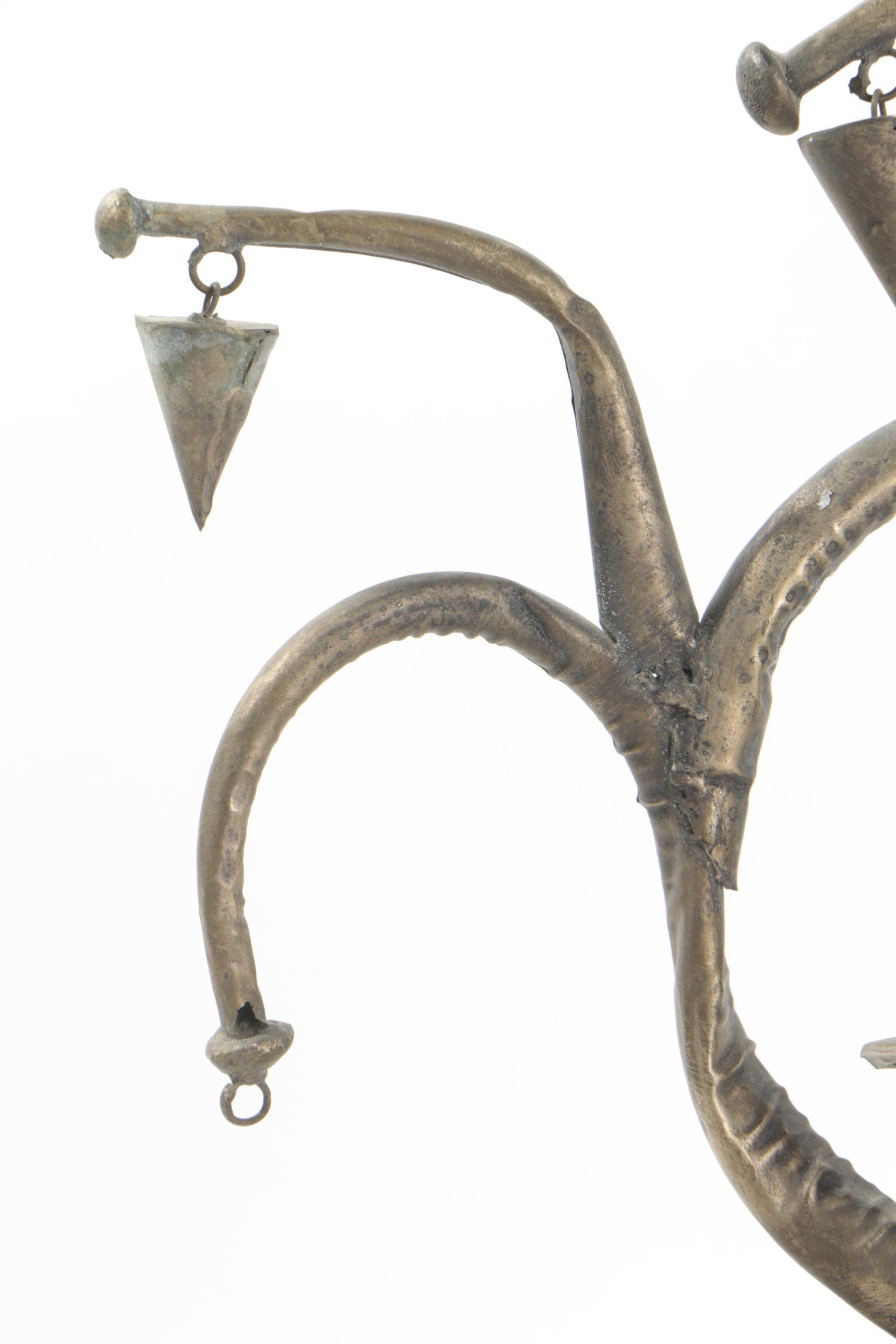 Chinese Miao-Style Silver Tone Metal Hat With Medallion and Charm Embellishments