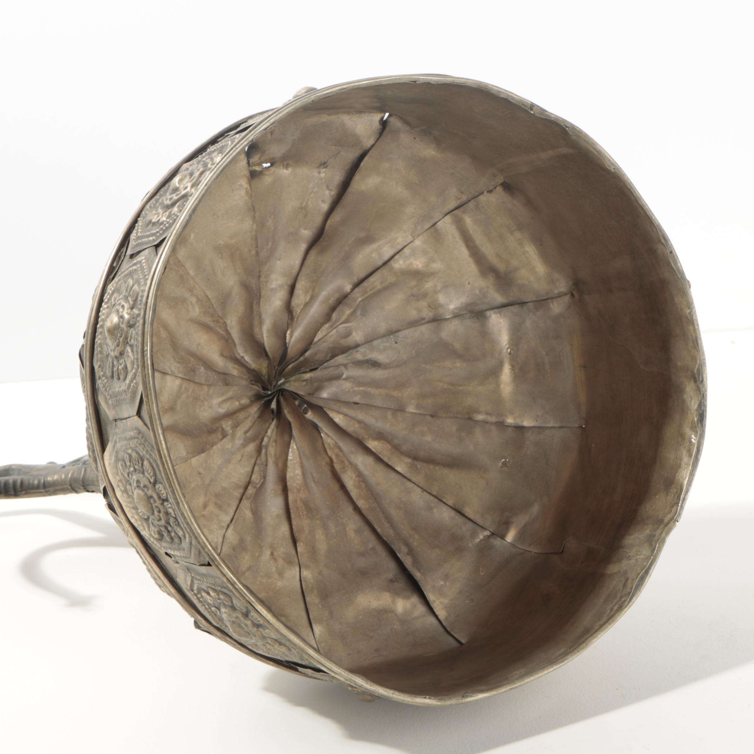 Chinese Miao-Style Silver Tone Metal Hat With Medallion and Charm Embellishments