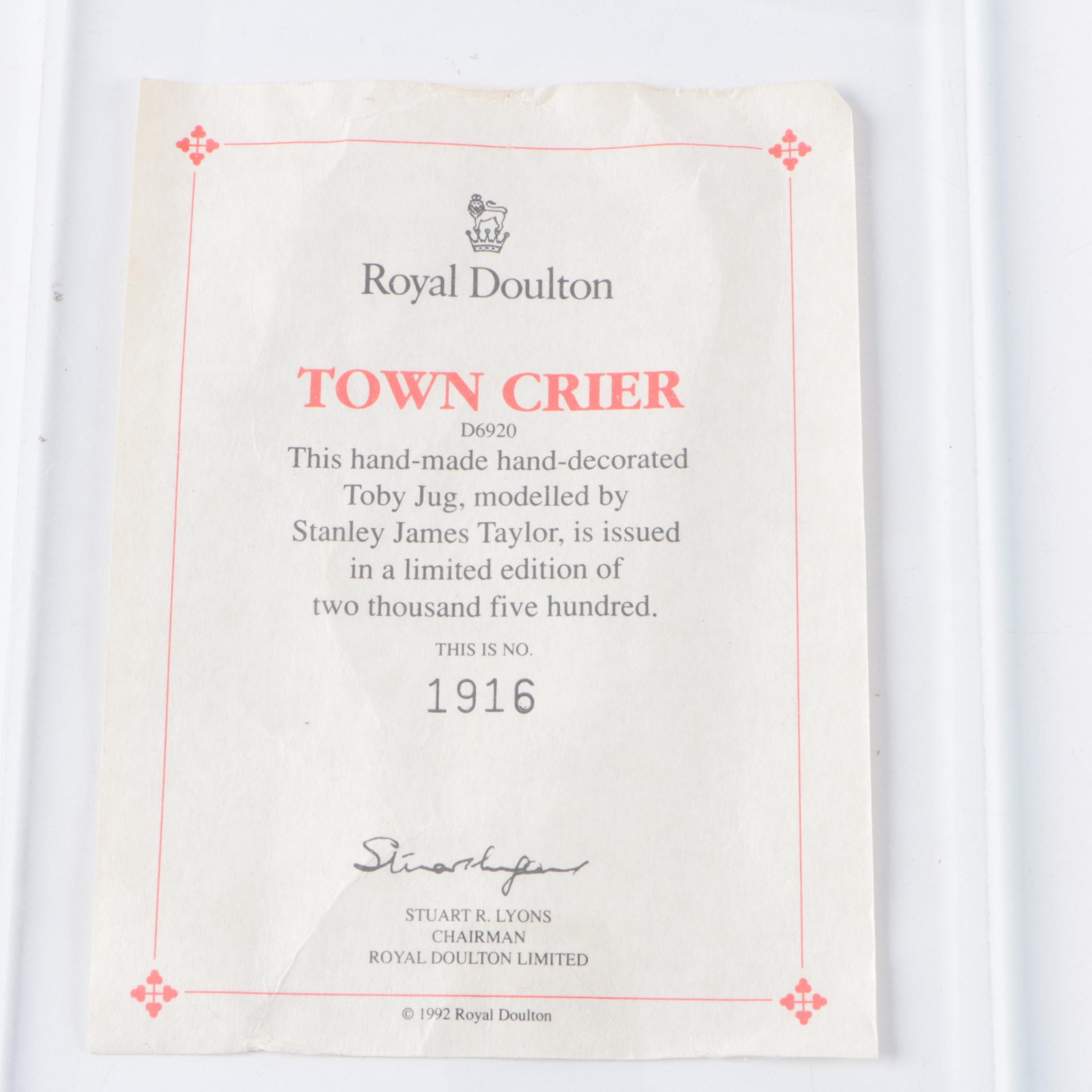 Royal Doulton "Town Crier" D6920 Toby Character Jug