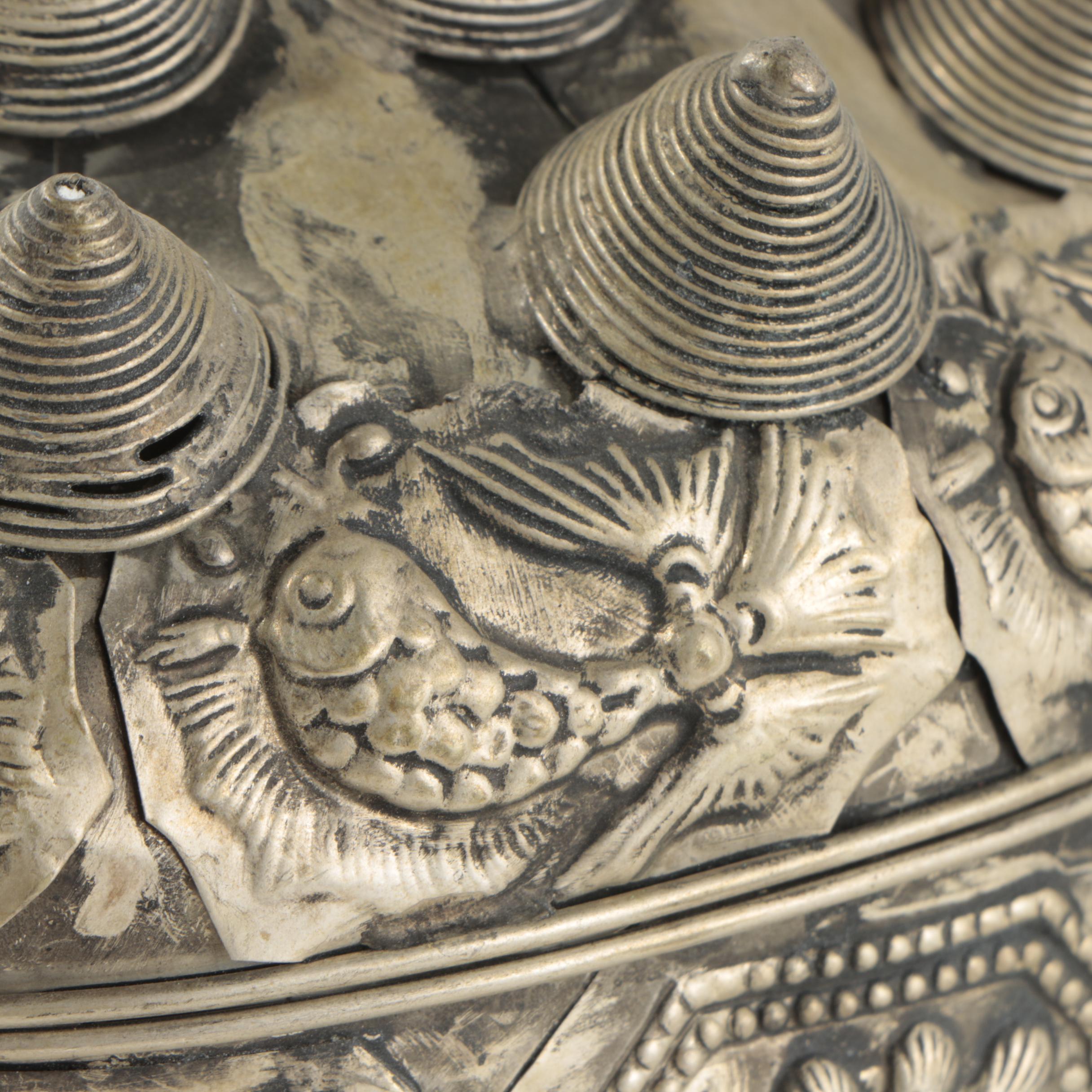 Chinese Miao-Style Silver Tone Metal Hat With Medallion Embellishments