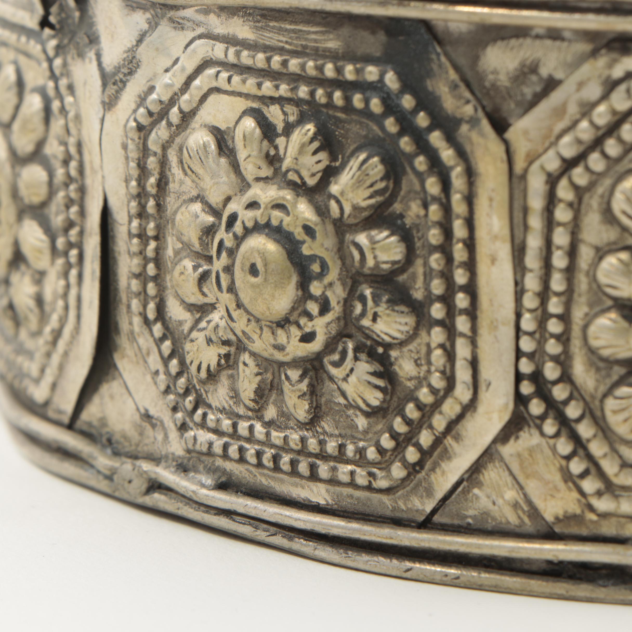 Chinese Miao-Style Silver Tone Metal Hat With Medallion Embellishments