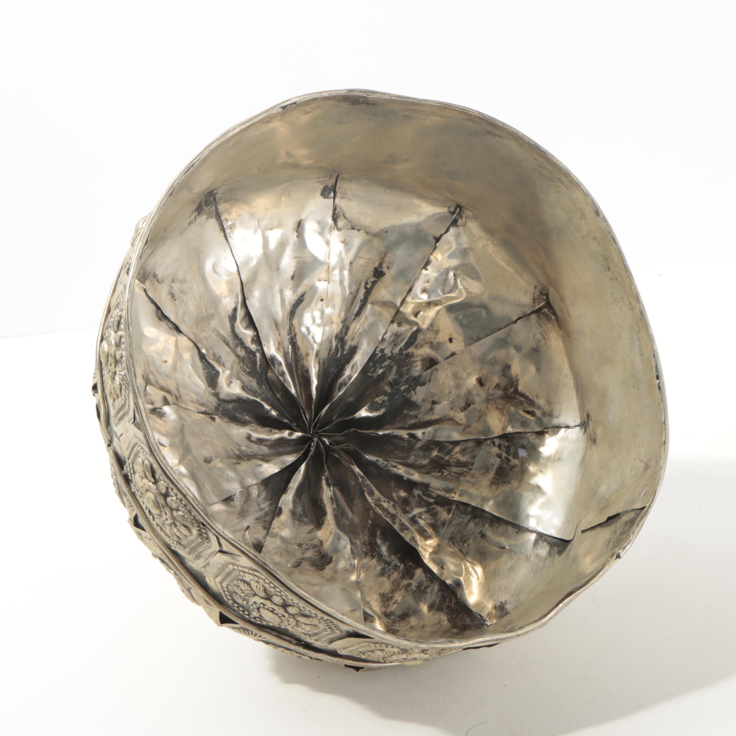 Chinese Miao-Style Silver Tone Metal Hat With Medallion Embellishments