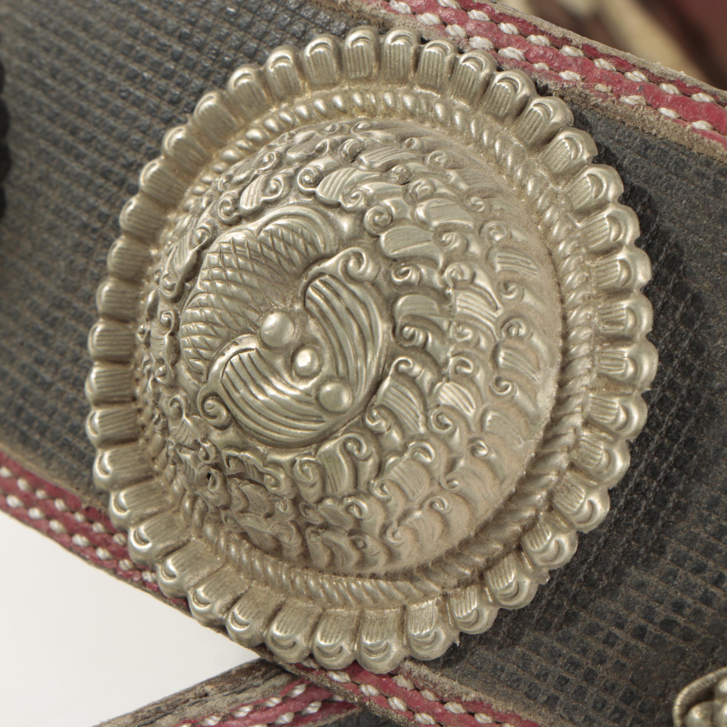 Vintage Tibetan Leather and Repousse Concho Belt