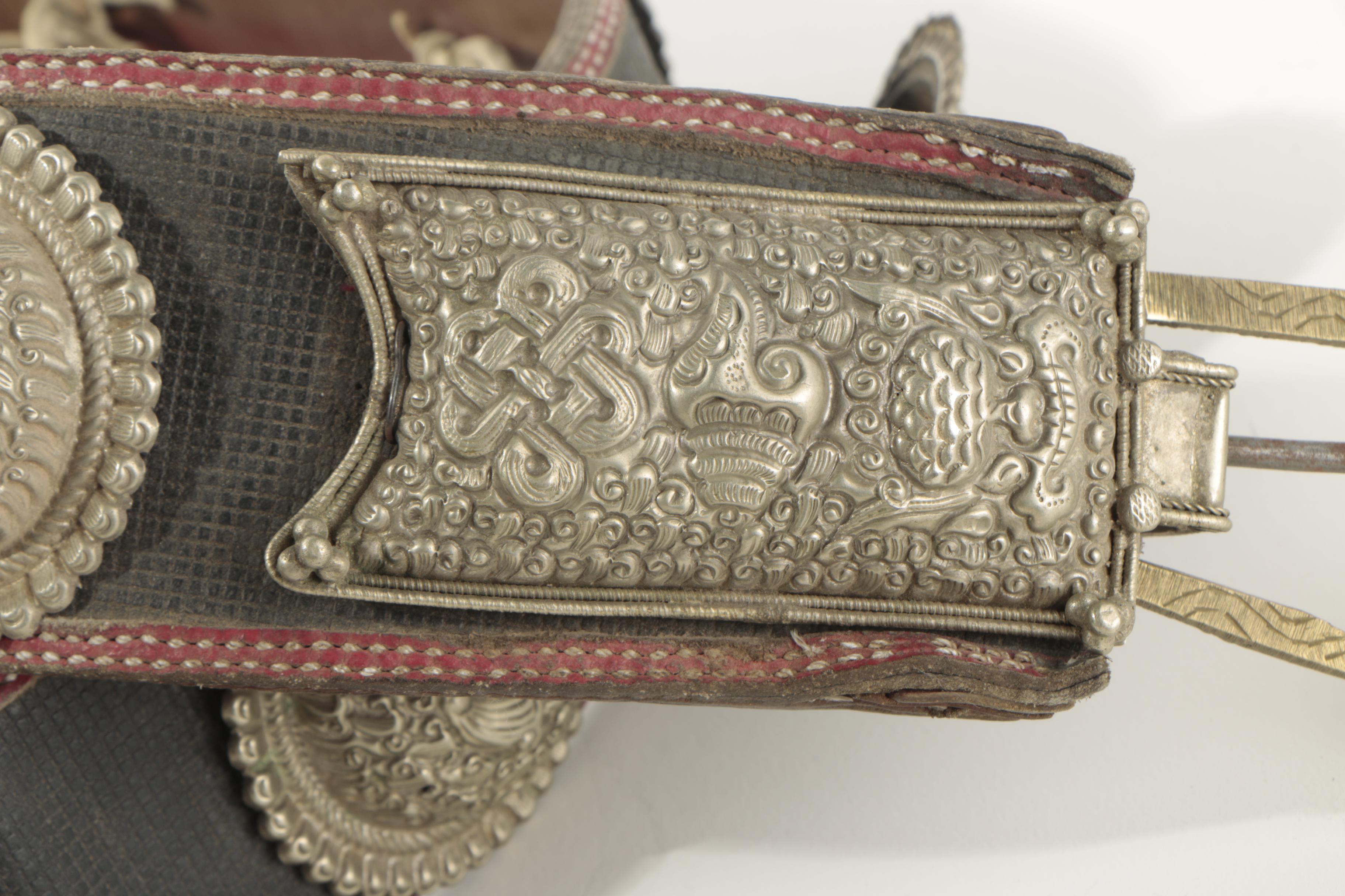 Vintage Tibetan Leather and Repousse Concho Belt