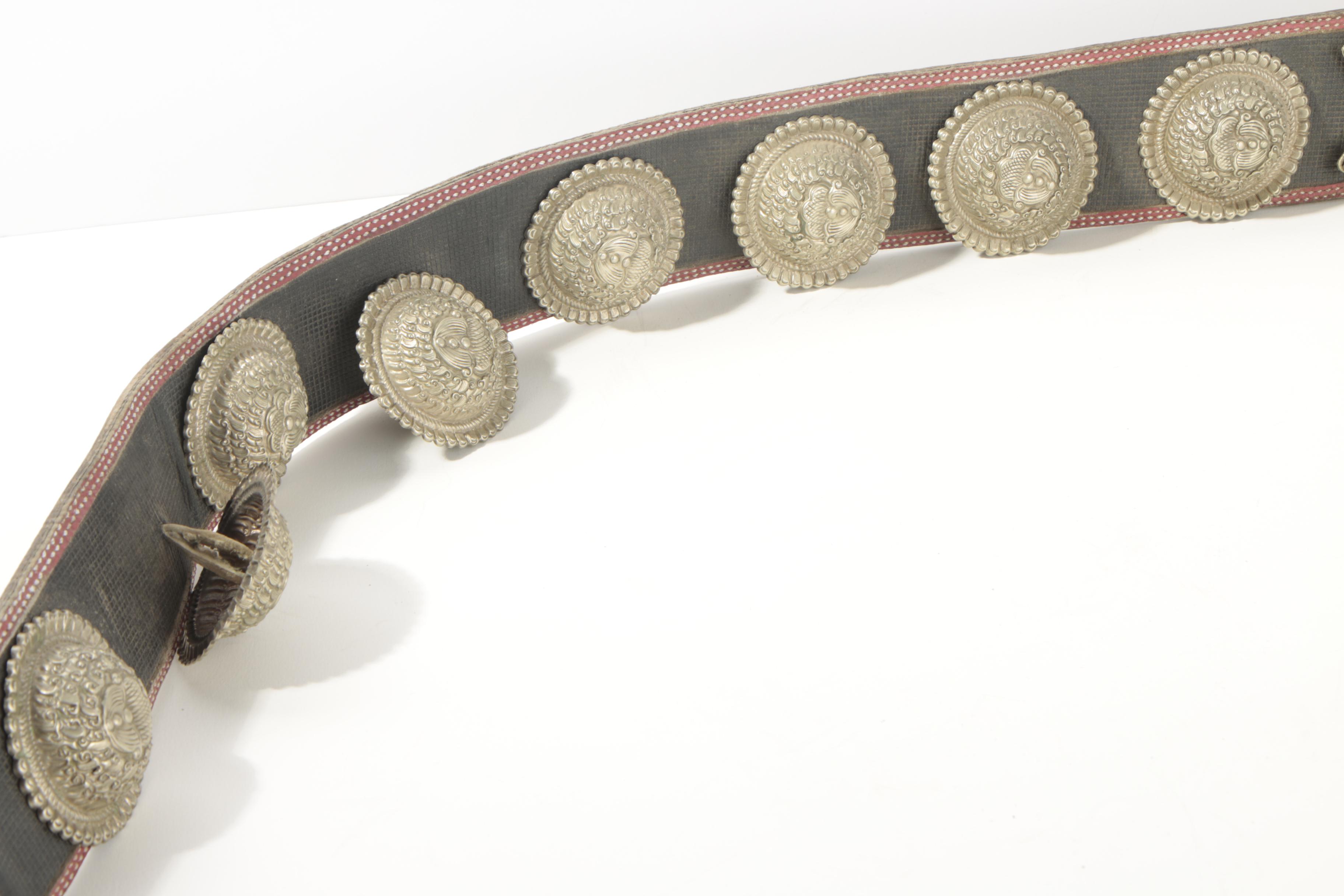 Vintage Tibetan Leather and Repousse Concho Belt