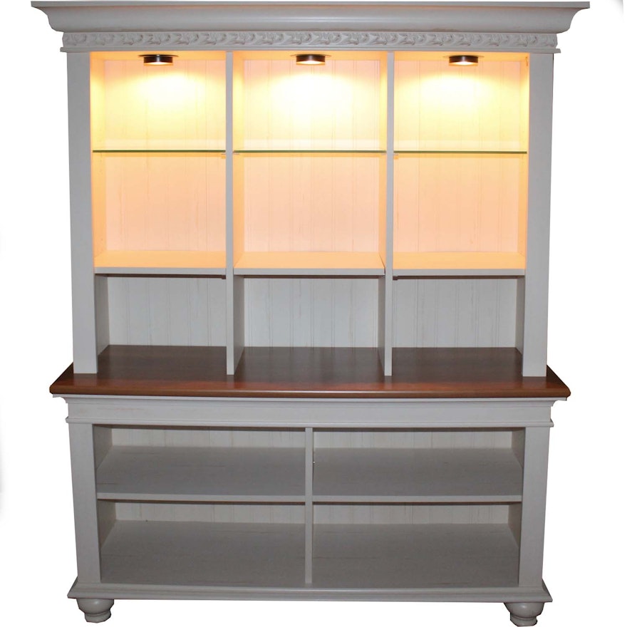 French Country Style Wood Lit Display Cabinet