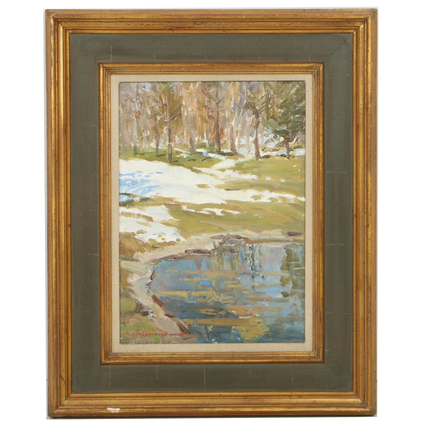 John Encinias Oil Painting on Canvas Board "The Pond"