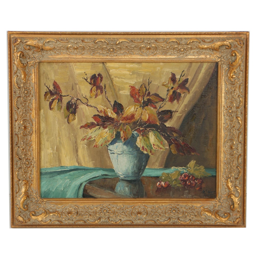 Mid 20th Century Oil Painting on Board of Floral Still Life