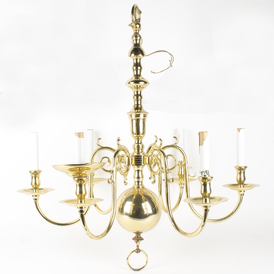 Brass Traditional Style Six Light Chandelier