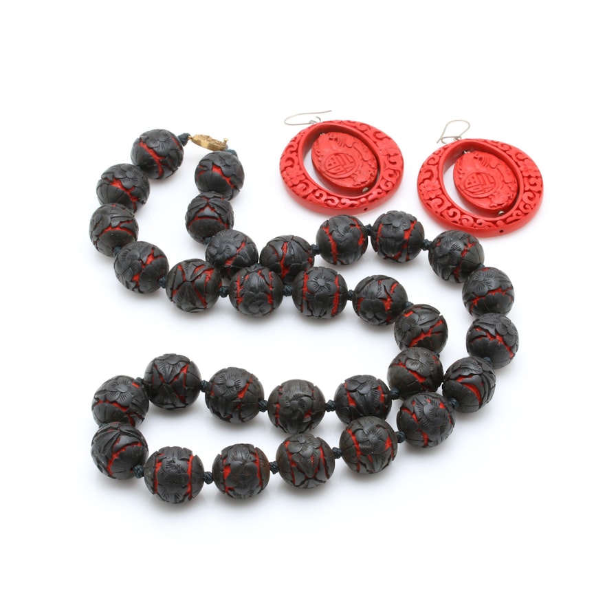 Chinese Lacquer Necklace and Earrings