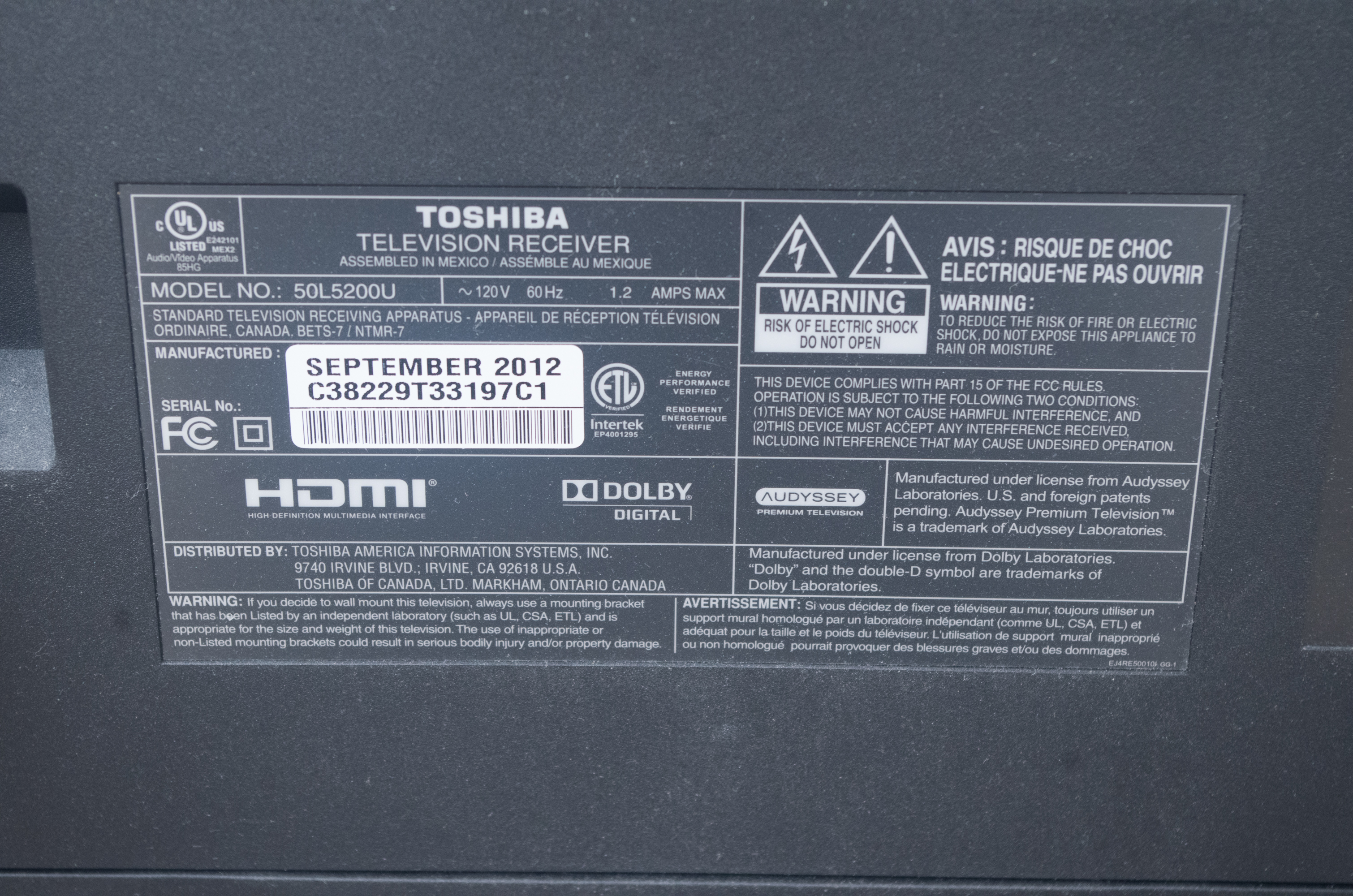 Toshiba Flat Screen Television