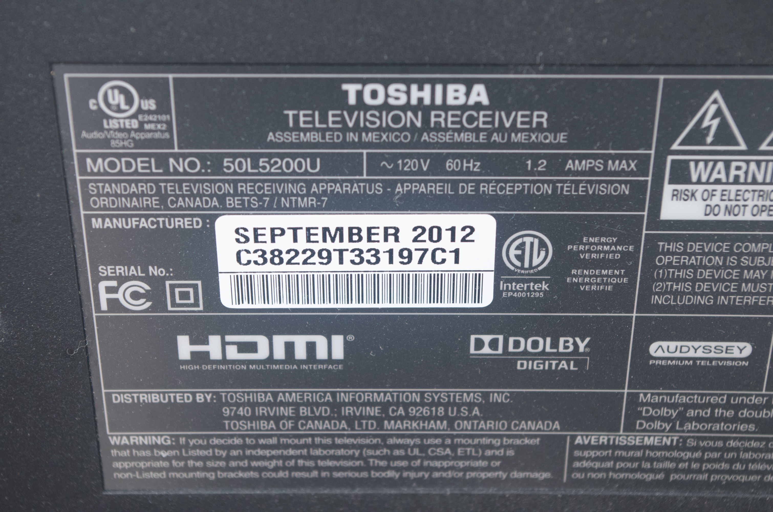 Toshiba Flat Screen Television