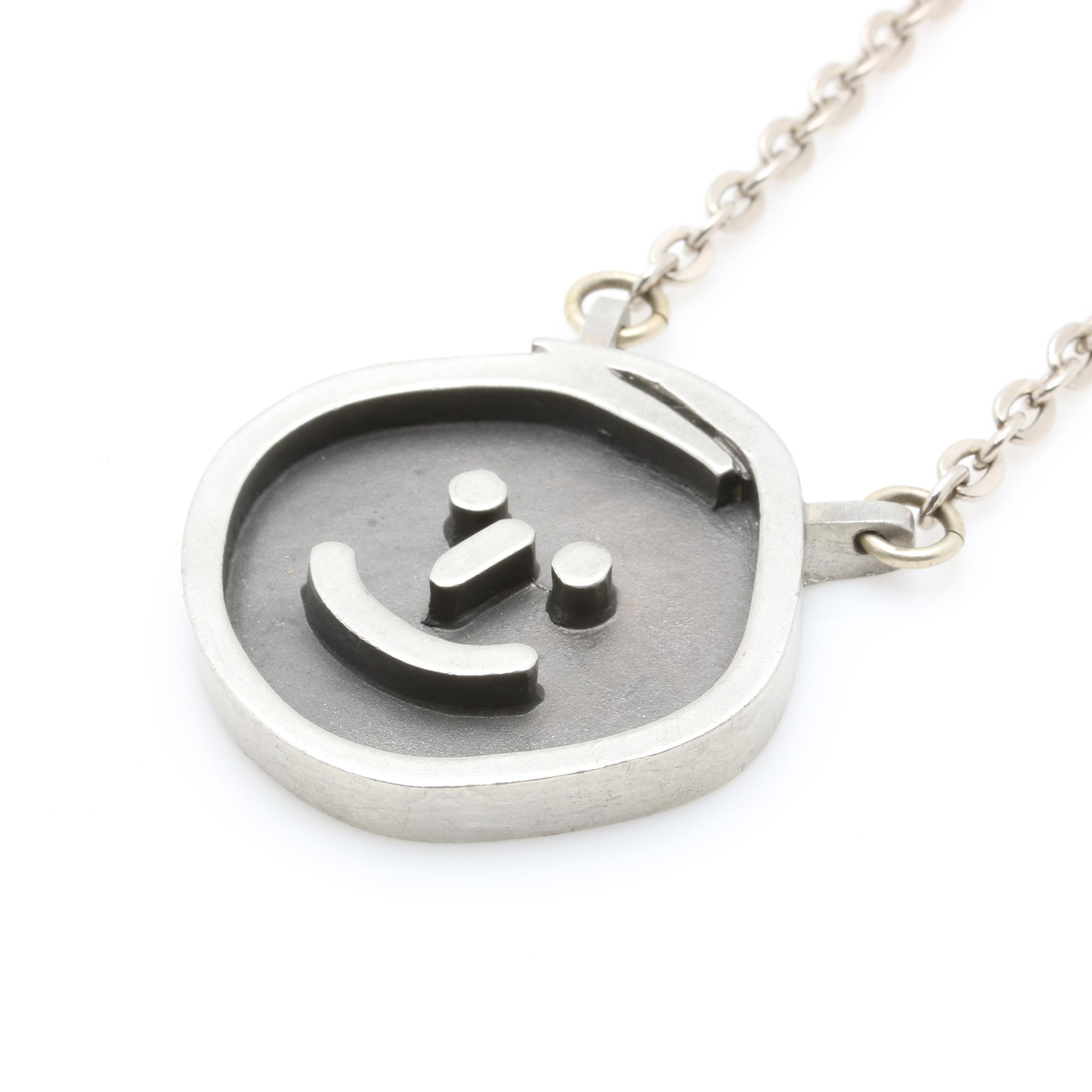 Jorgen Jensen Pewter Smiley Face Pendant Necklace