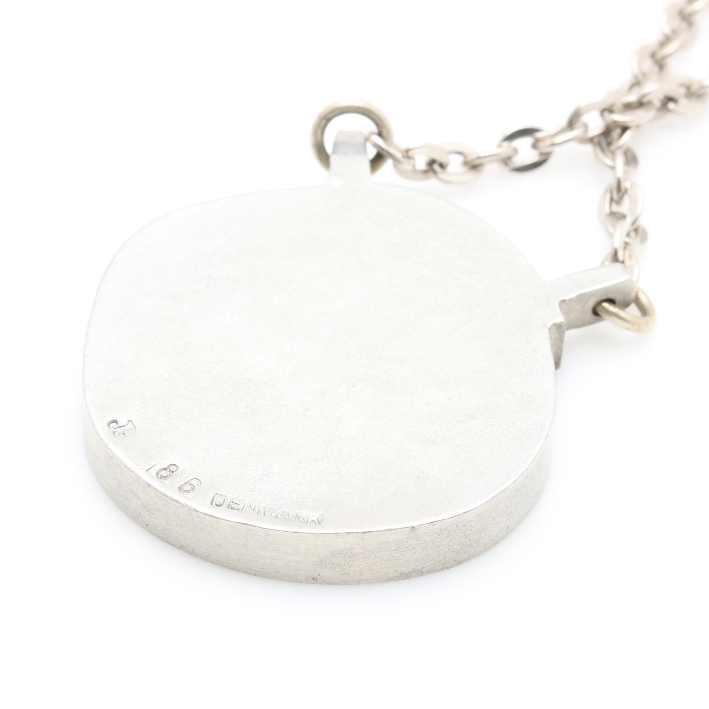 Jorgen Jensen Pewter Smiley Face Pendant Necklace