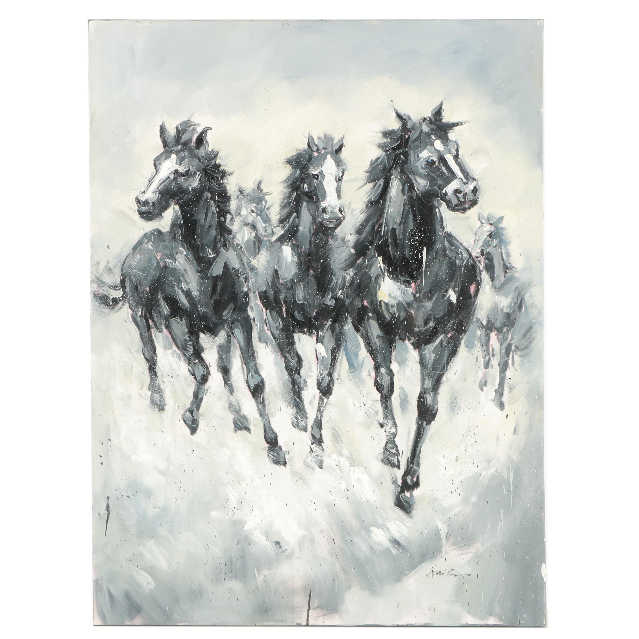 Oil Painting of Horse Stampede