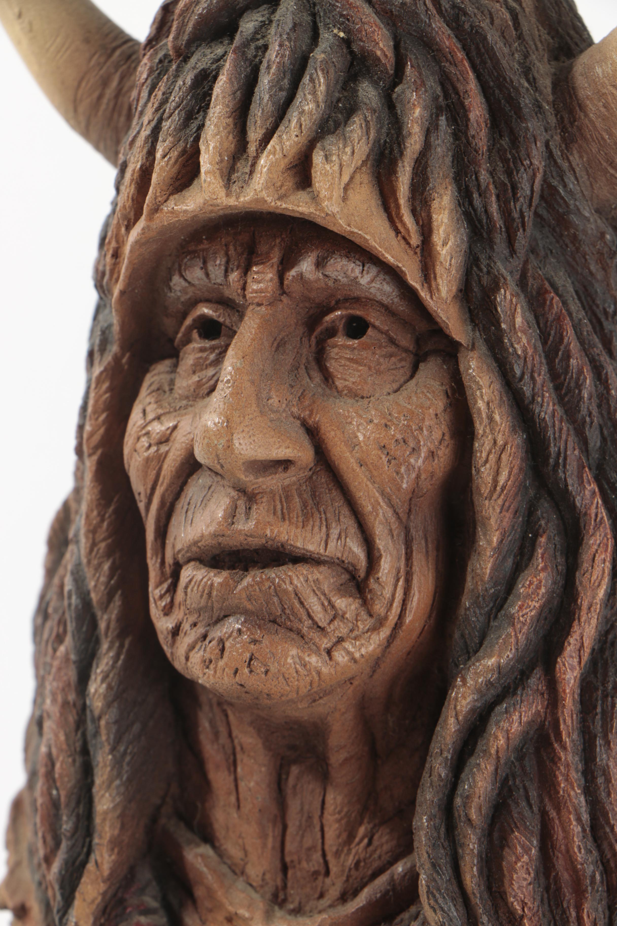 Neil J. Rose Wooden Sculptures "Running Bear" & "The Storyteller"