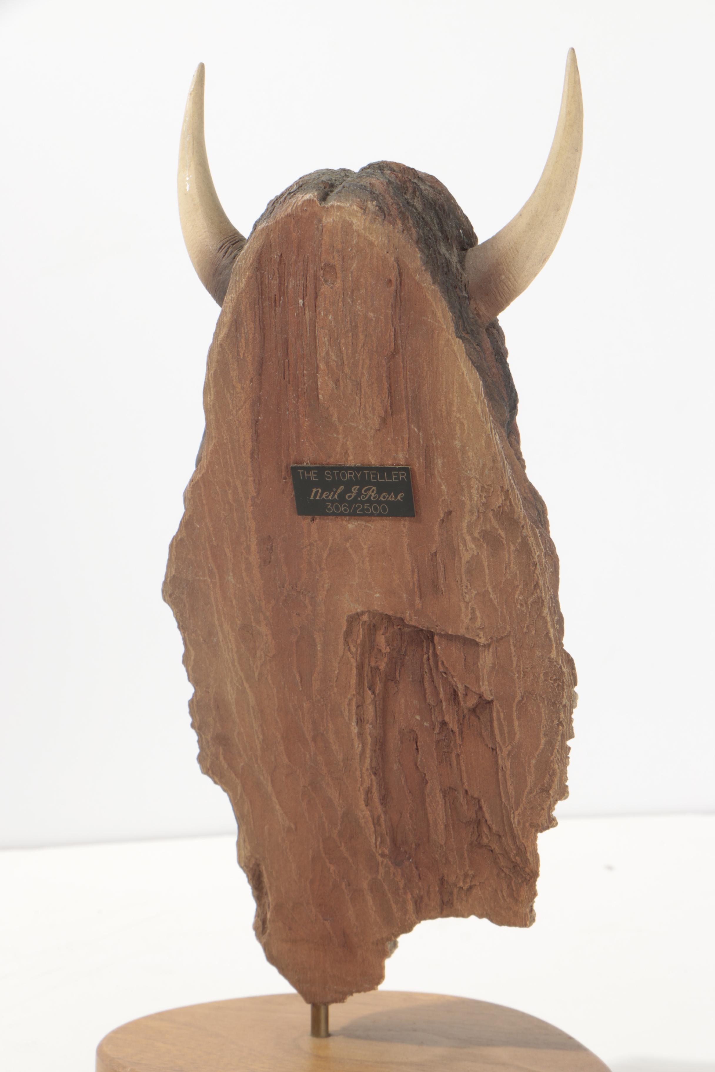 Neil J. Rose Wooden Sculptures "Running Bear" & "The Storyteller"