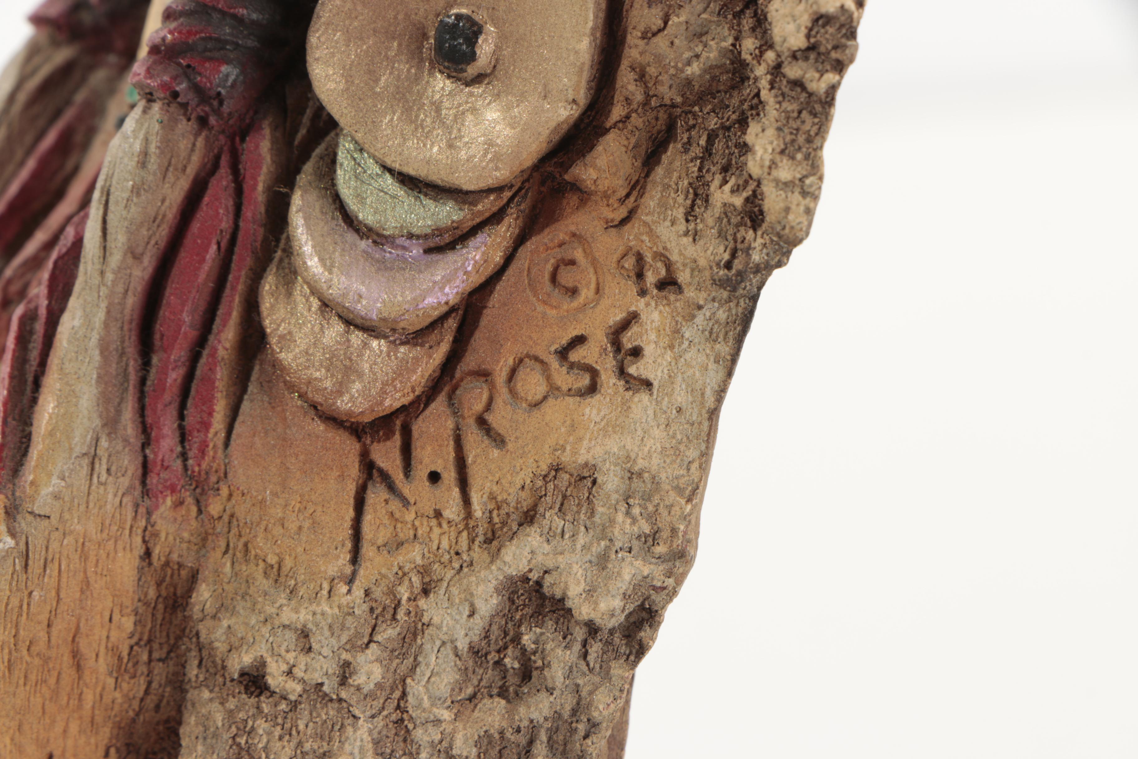 Neil J. Rose Wooden Sculptures "Running Bear" & "The Storyteller"