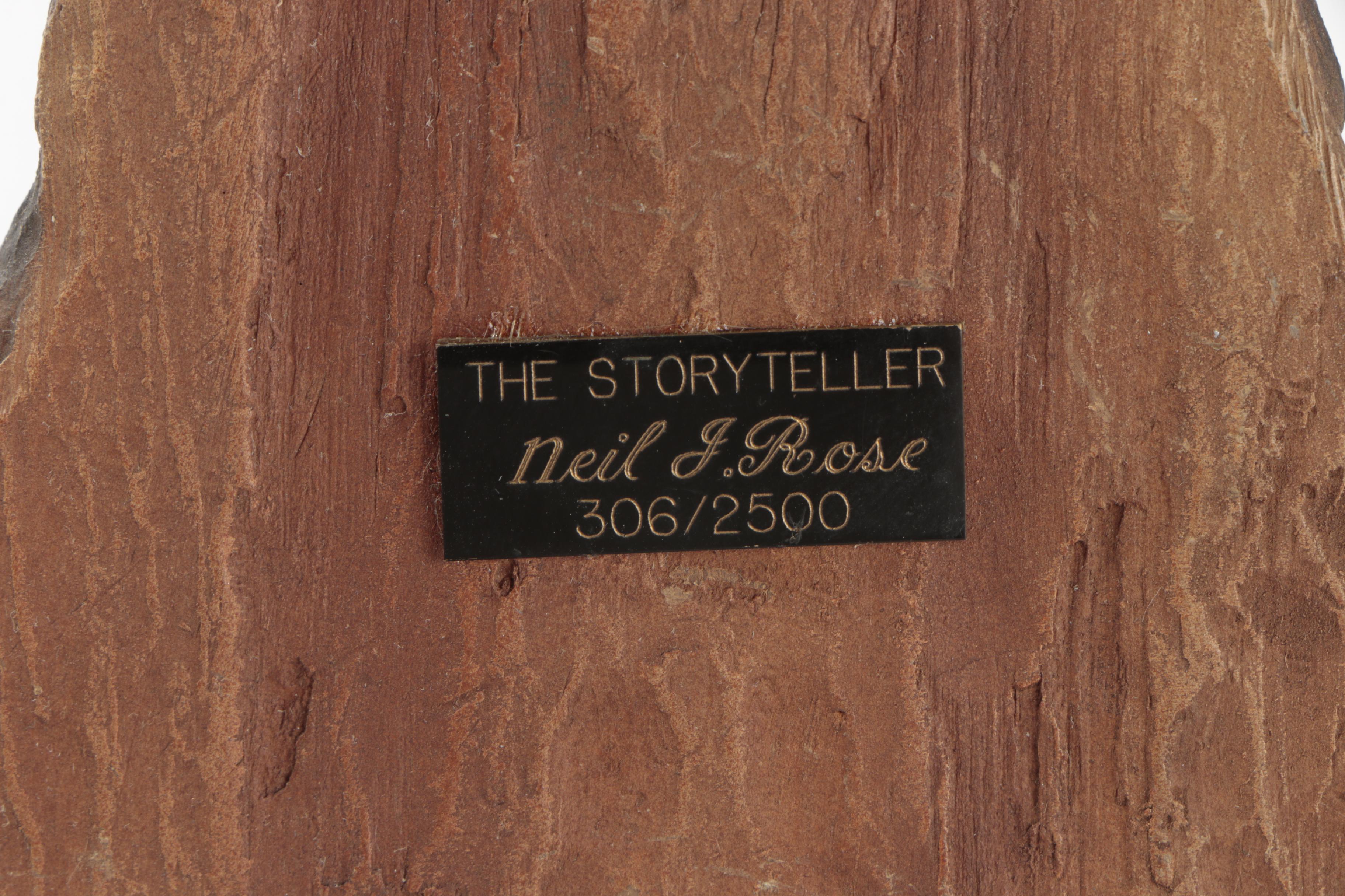 Neil J. Rose Wooden Sculptures "Running Bear" & "The Storyteller"