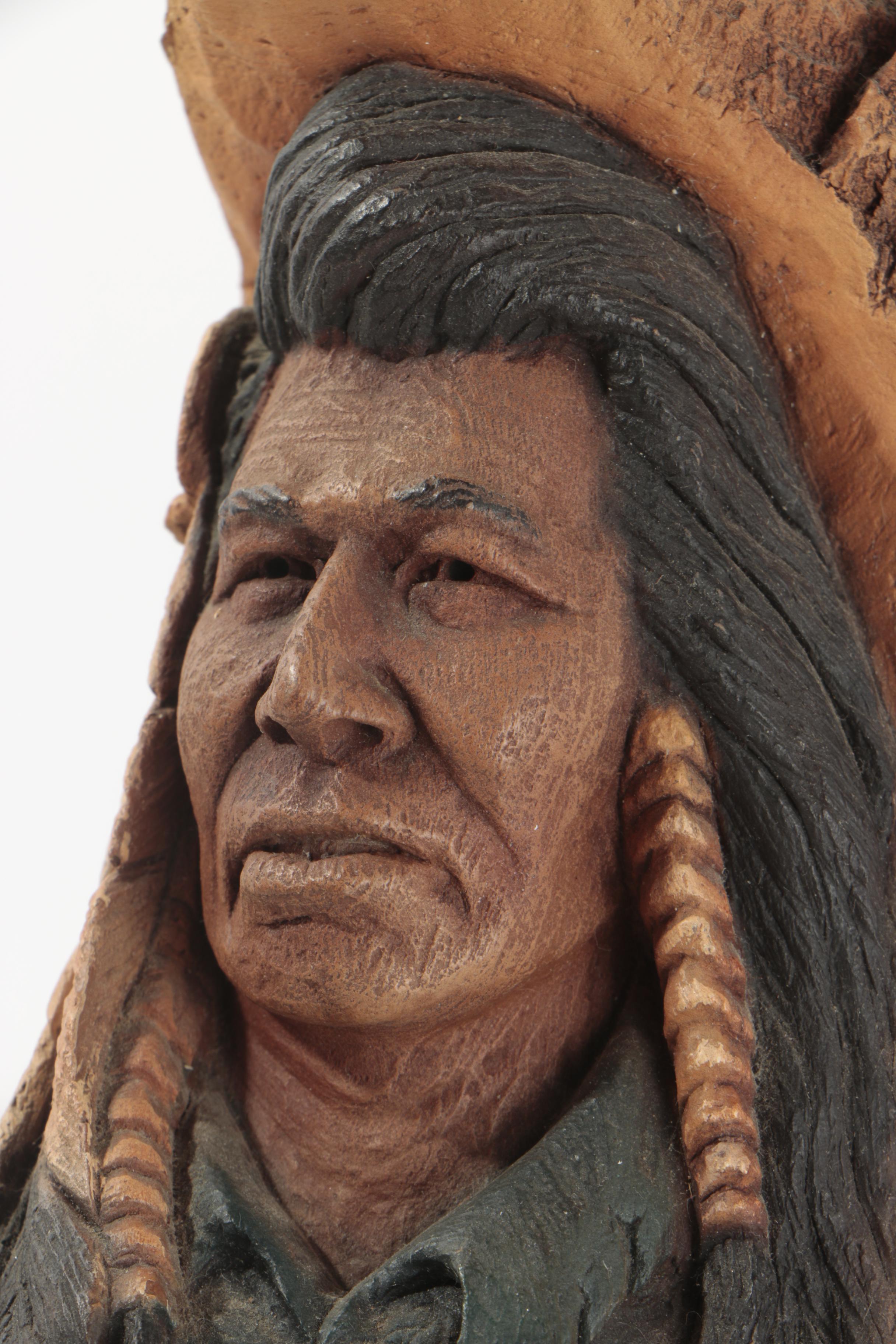 Neil J. Rose Wooden Sculptures "Running Bear" & "The Storyteller"