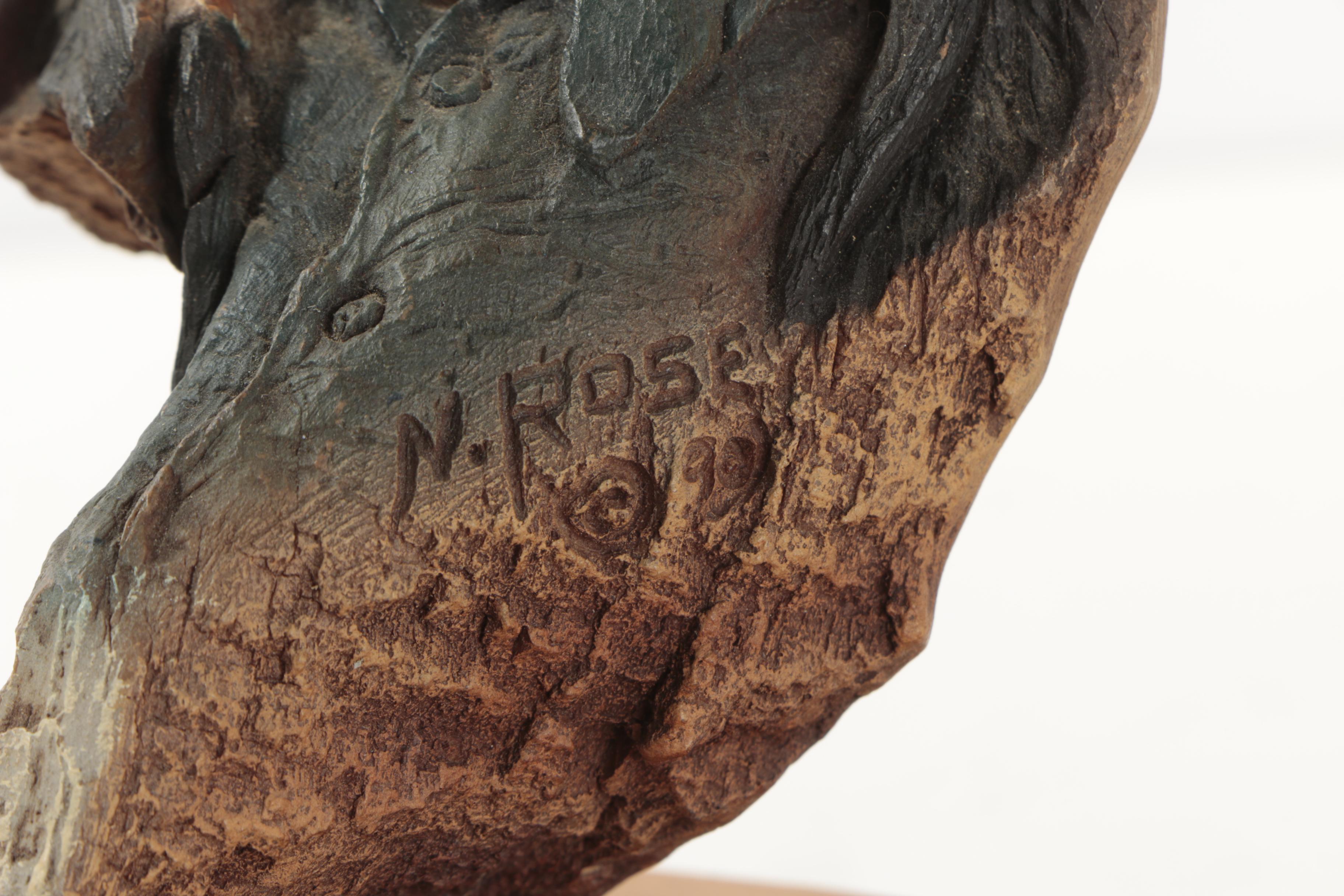 Neil J. Rose Wooden Sculptures "Running Bear" & "The Storyteller"