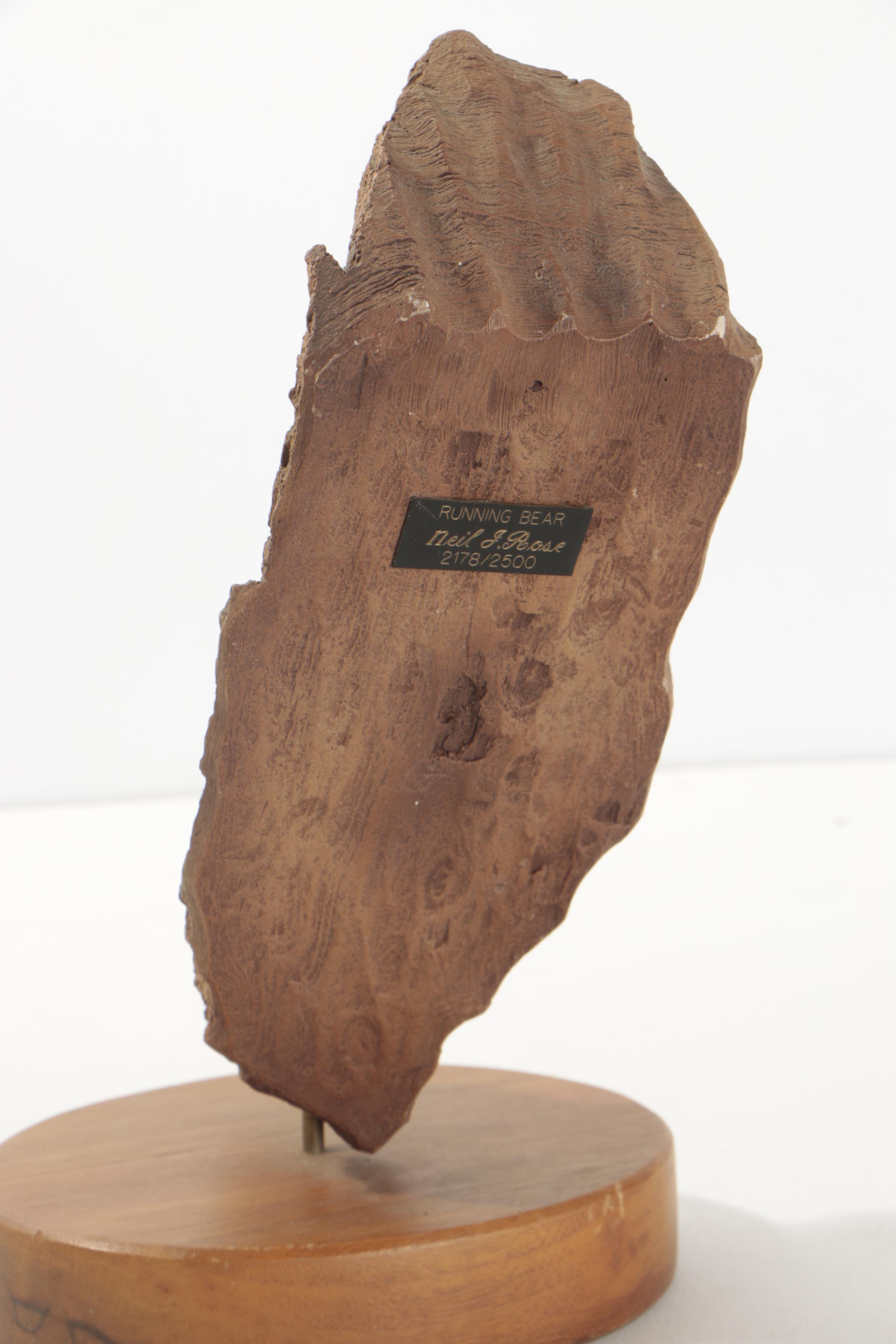 Neil J. Rose Wooden Sculptures "Running Bear" & "The Storyteller"