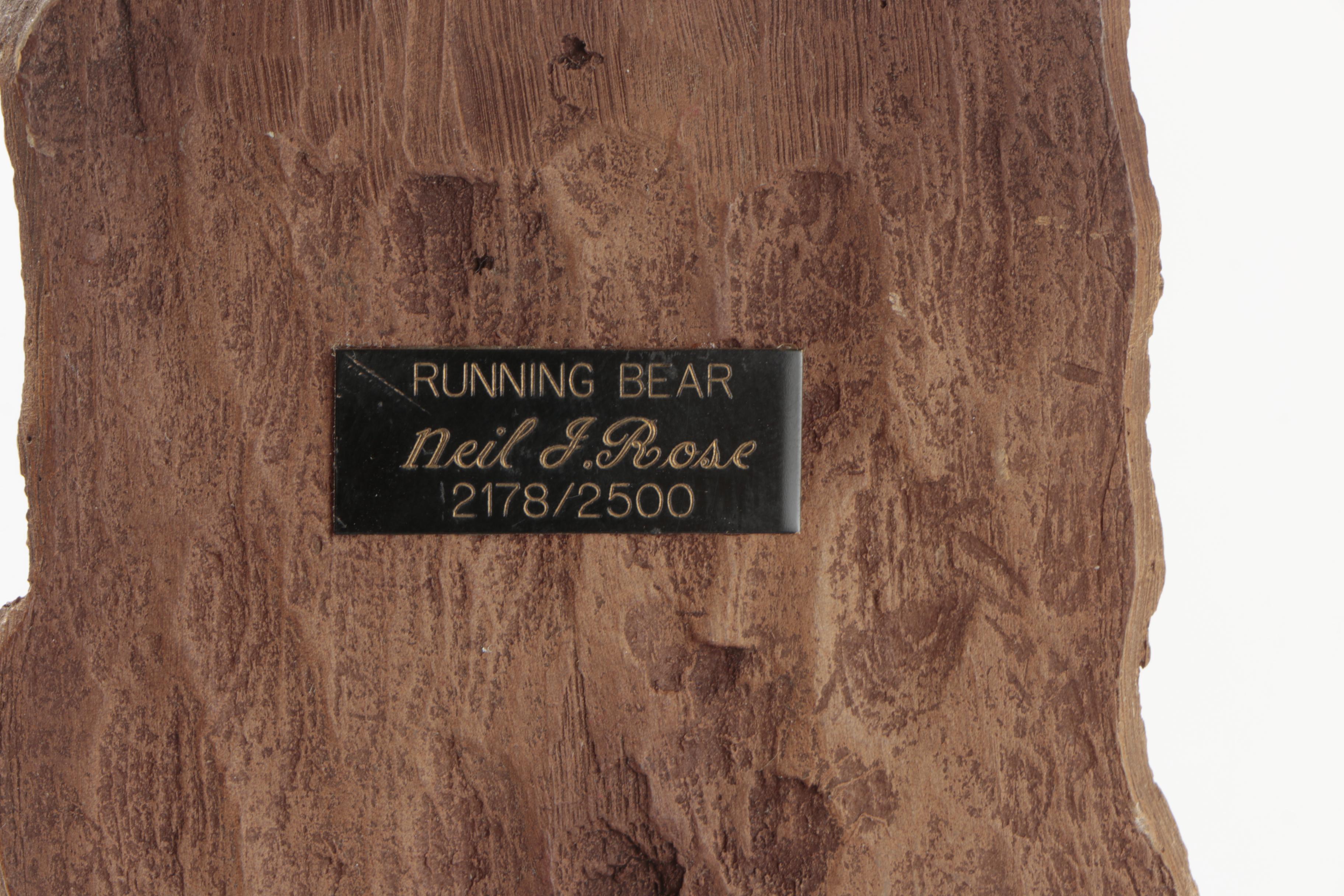 Neil J. Rose Wooden Sculptures "Running Bear" & "The Storyteller"