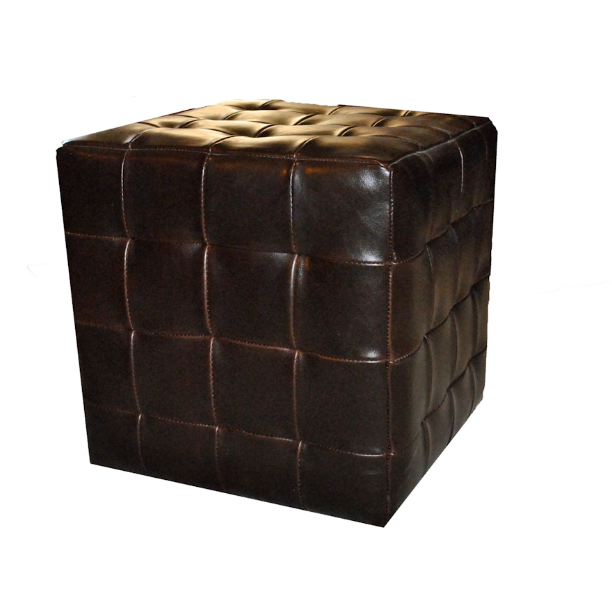 Faux Leather Cubed Ottoman