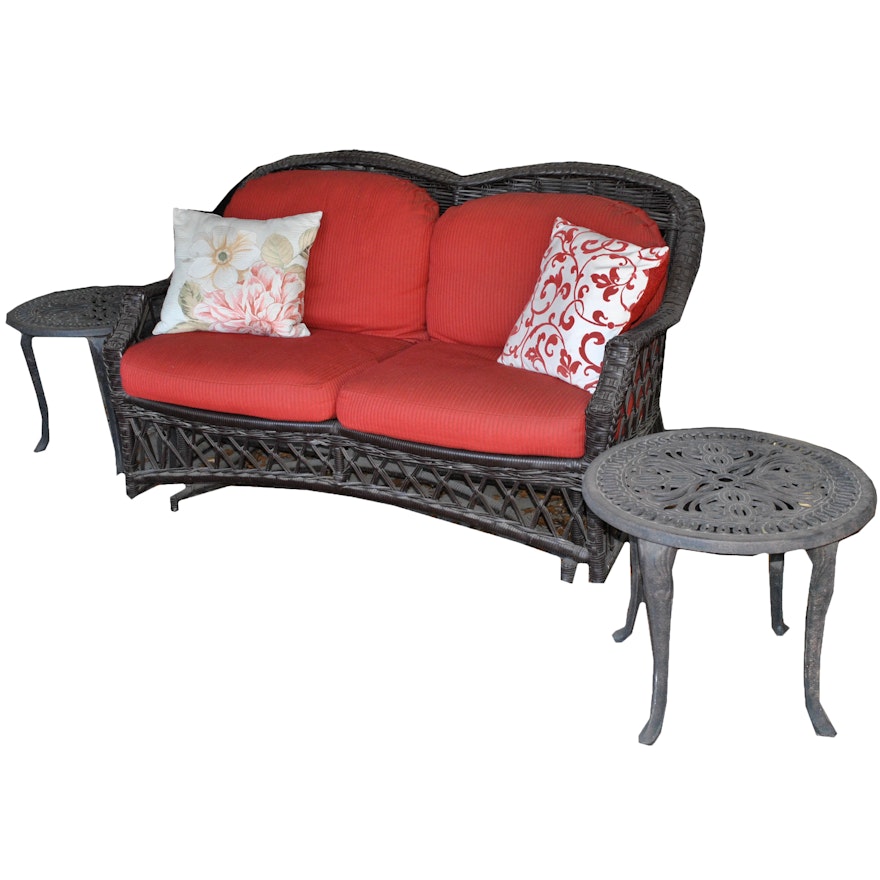 Wicker Glider Loveseat with End Tables