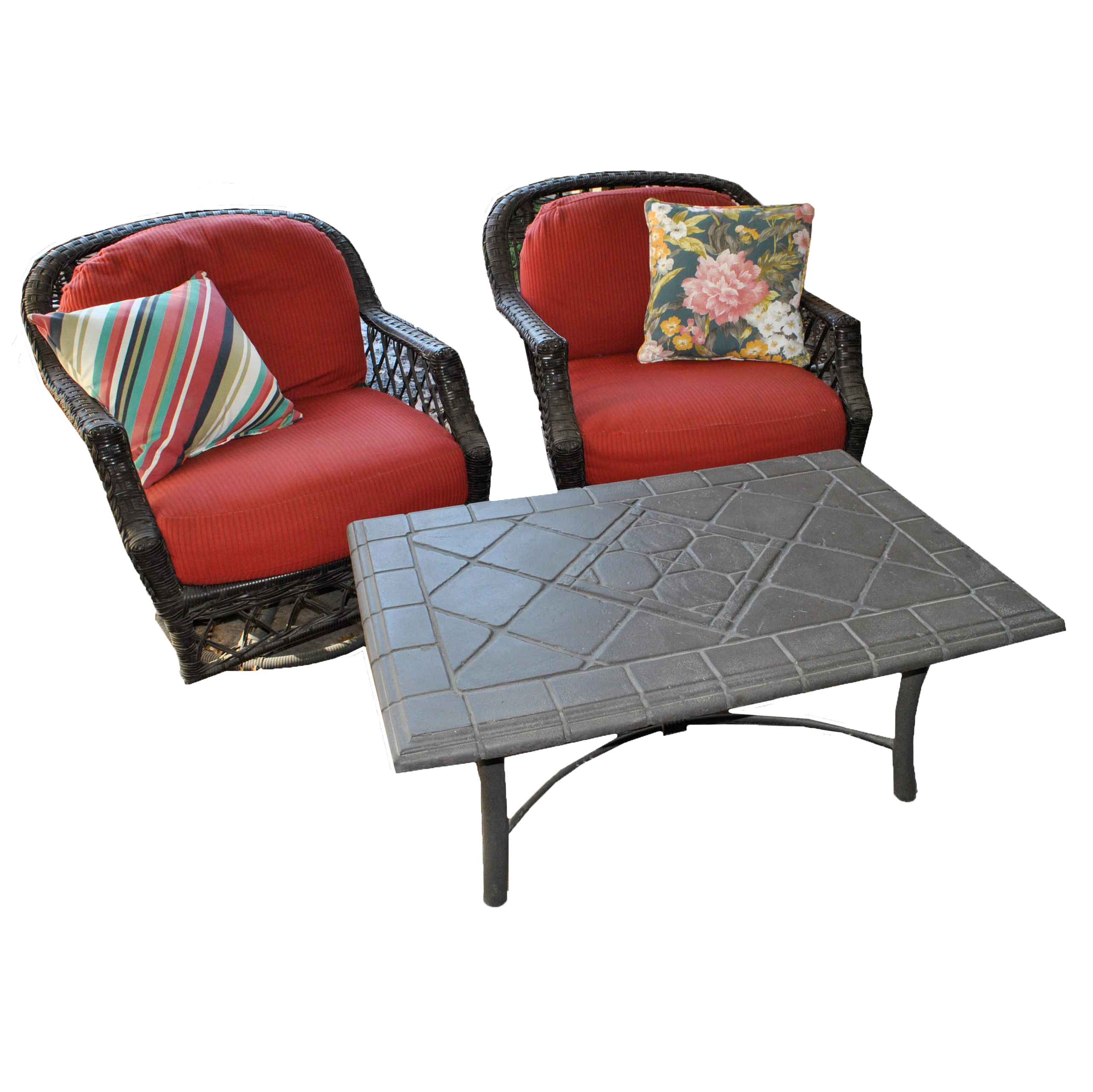 Wicker Swivel Rocker Armchairs with Coffee Table