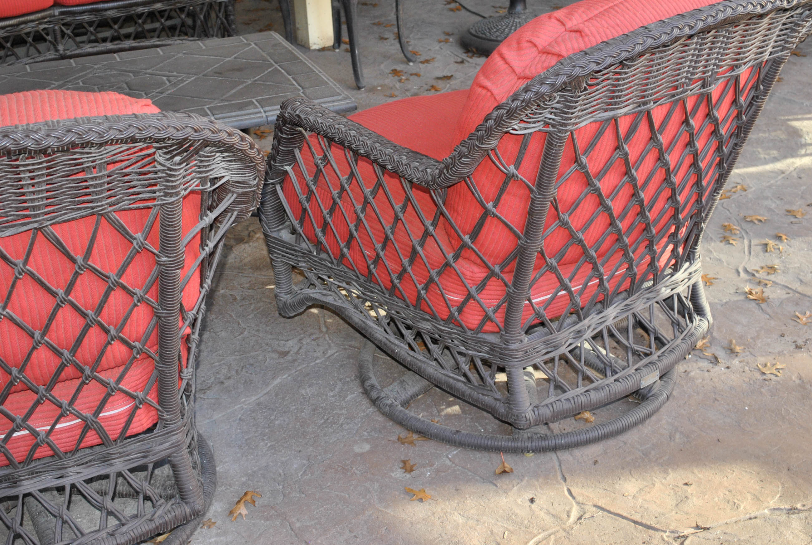Wicker Swivel Rocker Armchairs with Coffee Table